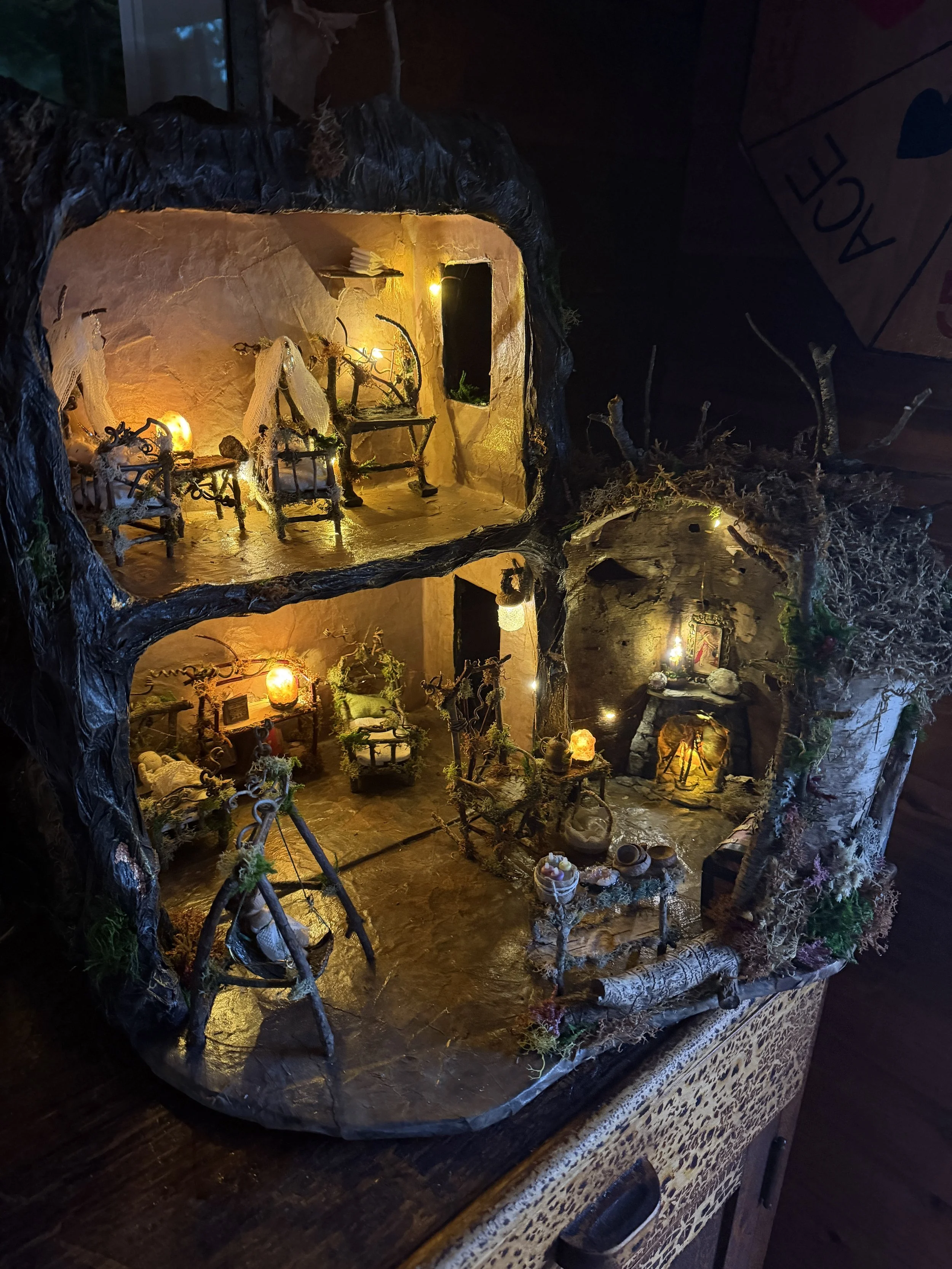 One of a kind, handmade, upcycled and natural materials, fairy doll house
