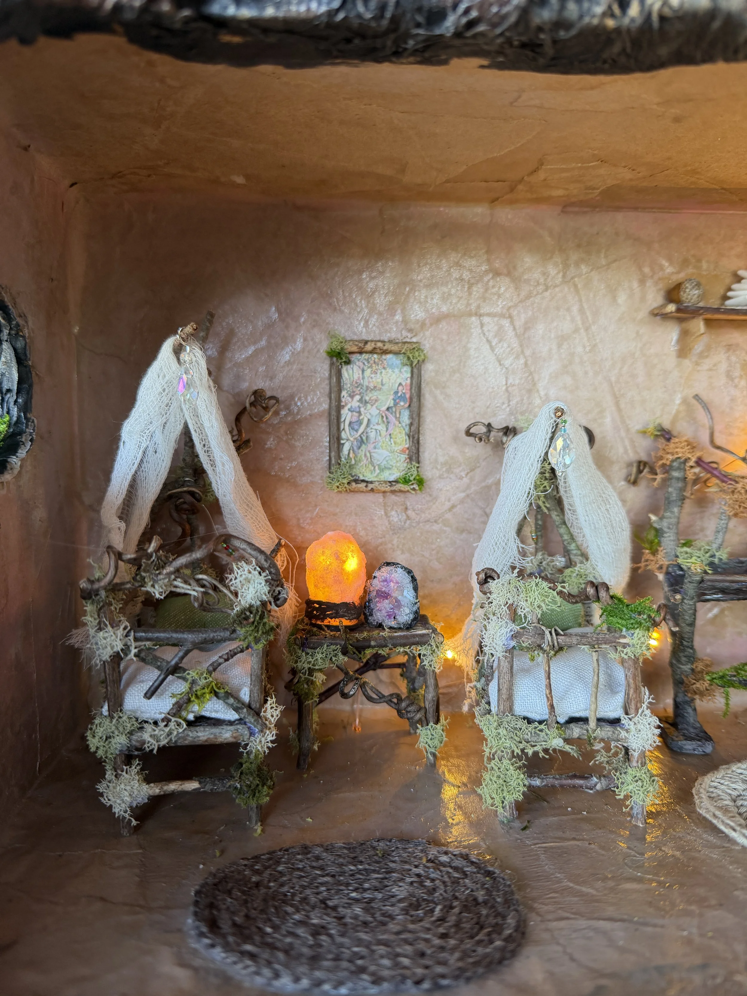 One of a kind, handmade, upcycled and natural materials, fairy doll house