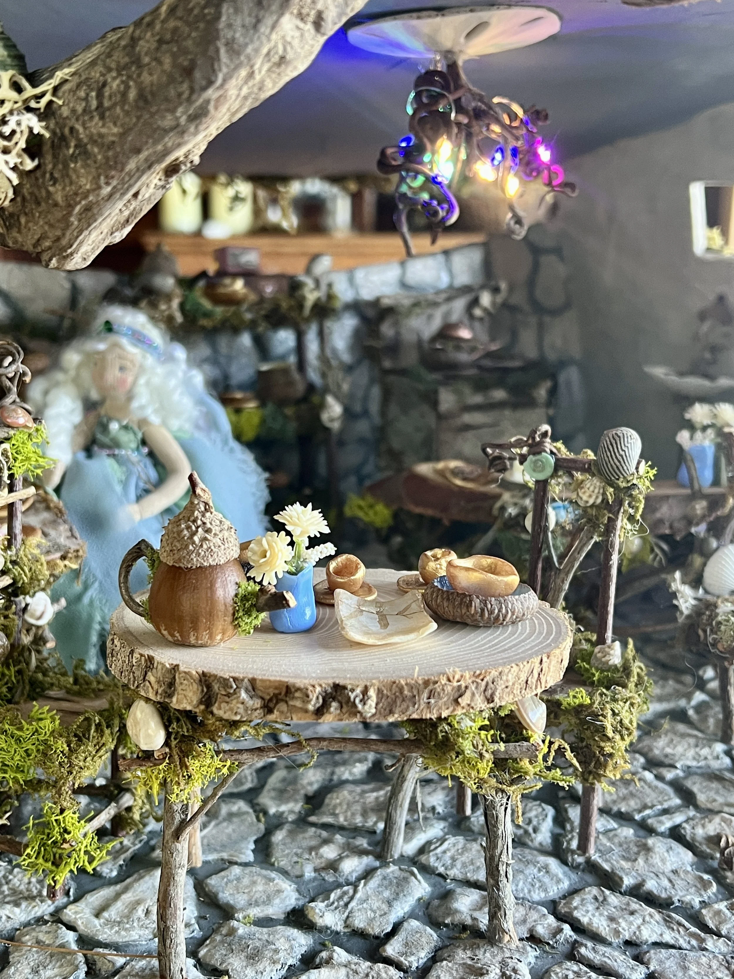One of a kind, handmade, upcycled and natural materials, fairy doll house