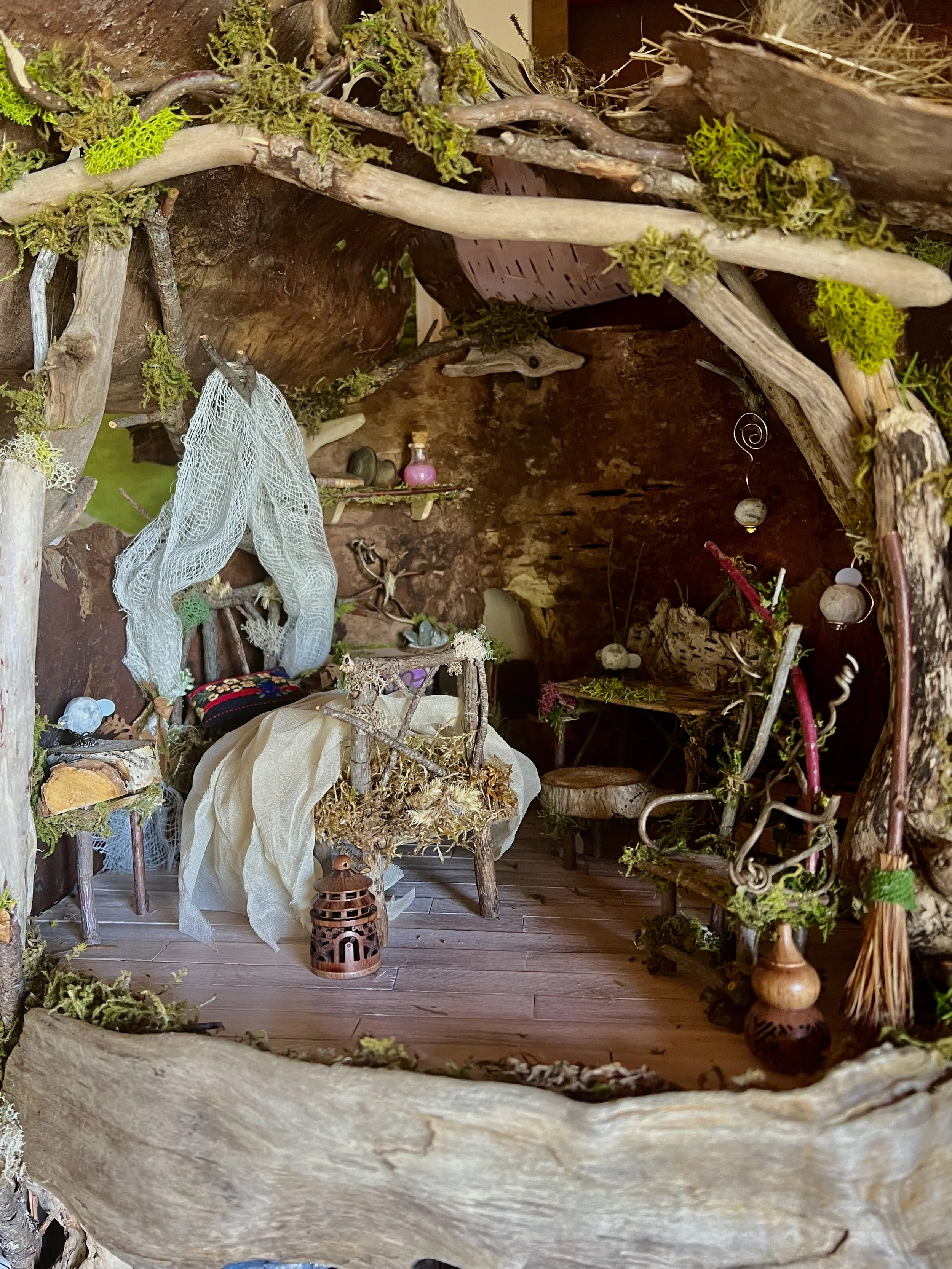 One of a kind, handmade, upcycled and natural materials, fairy doll house