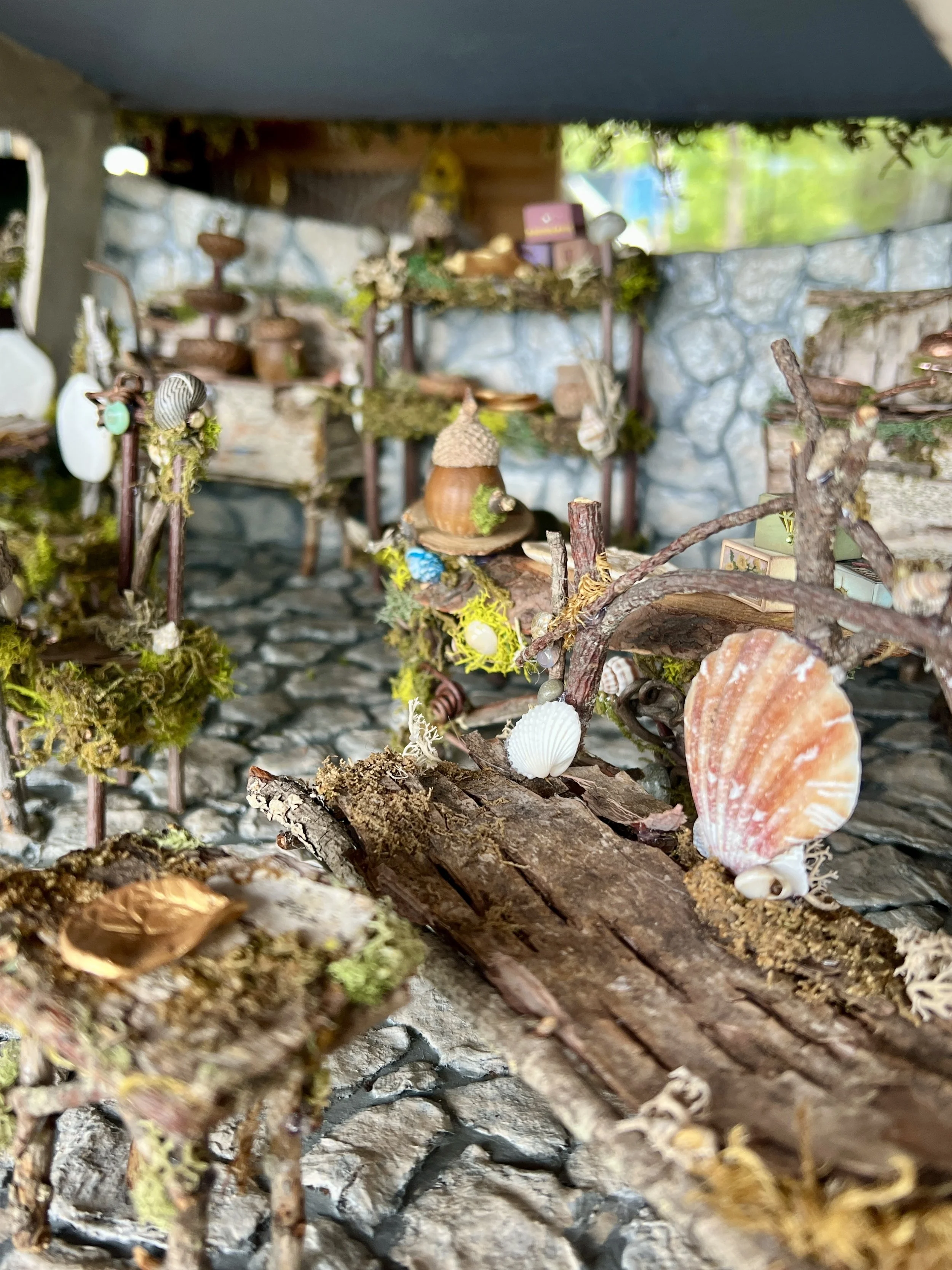 One of a kind, handmade, upcycled and natural materials, fairy doll house