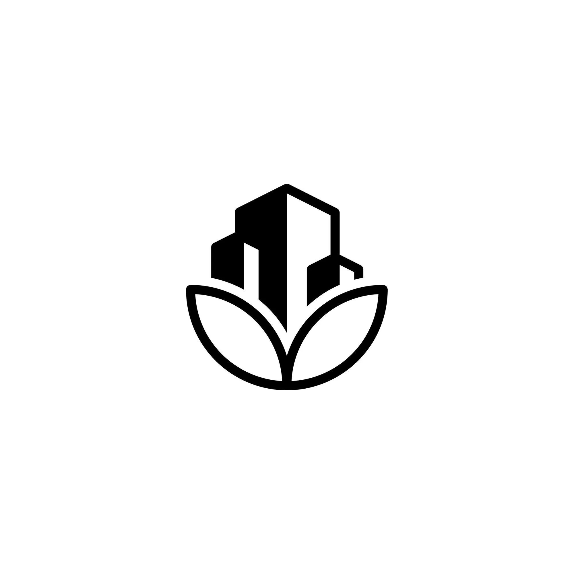 CRREM logomark, a building rising from two leaves, in black on white