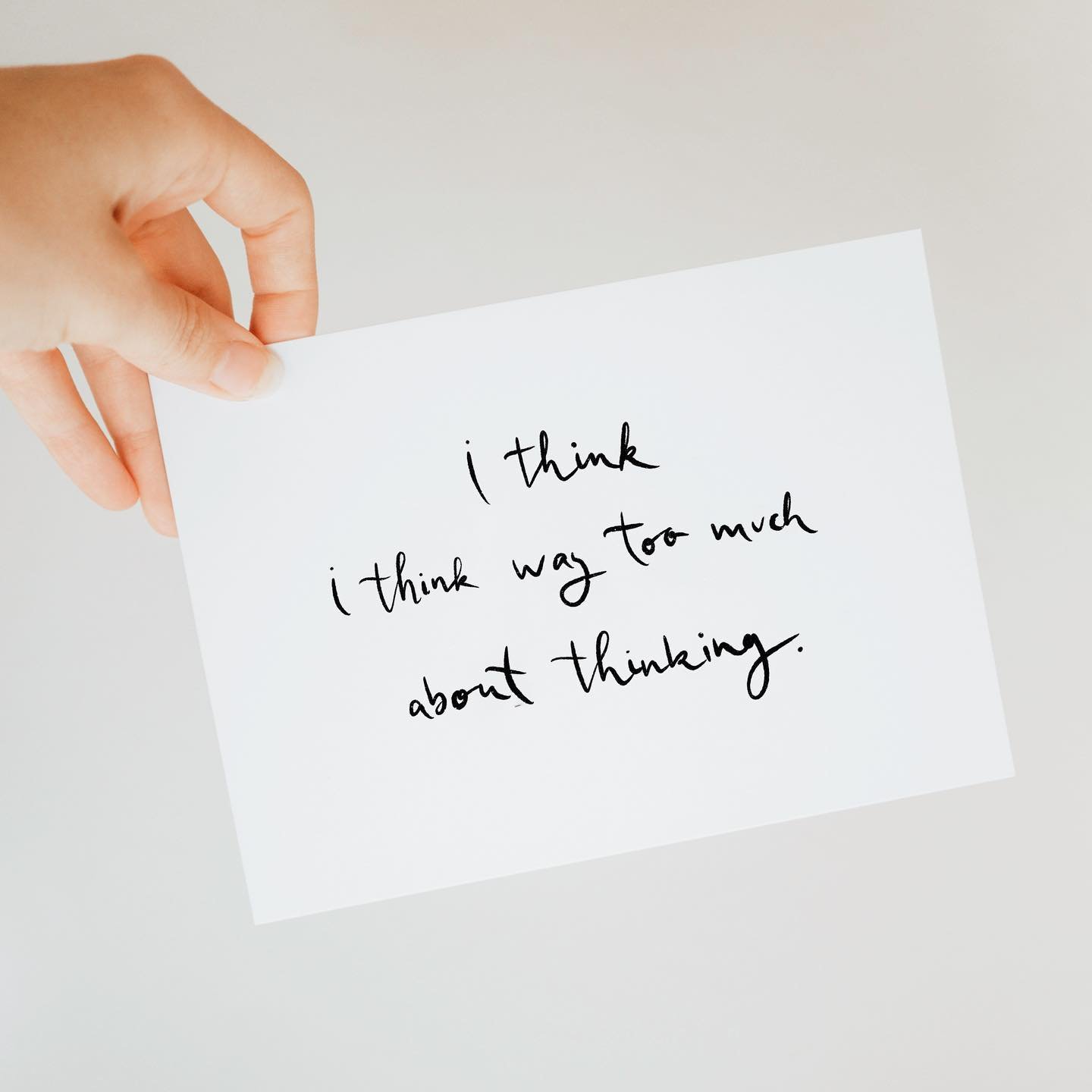 If you need a sign to stop overthinking, this is it! Always good to hang that little reminder above your desk, to avoid spending 20 minutes on an email 😆. Who else is a professional overthinker? 
Shop this card on my Etsy shop - link in bio!
.
.
.
#