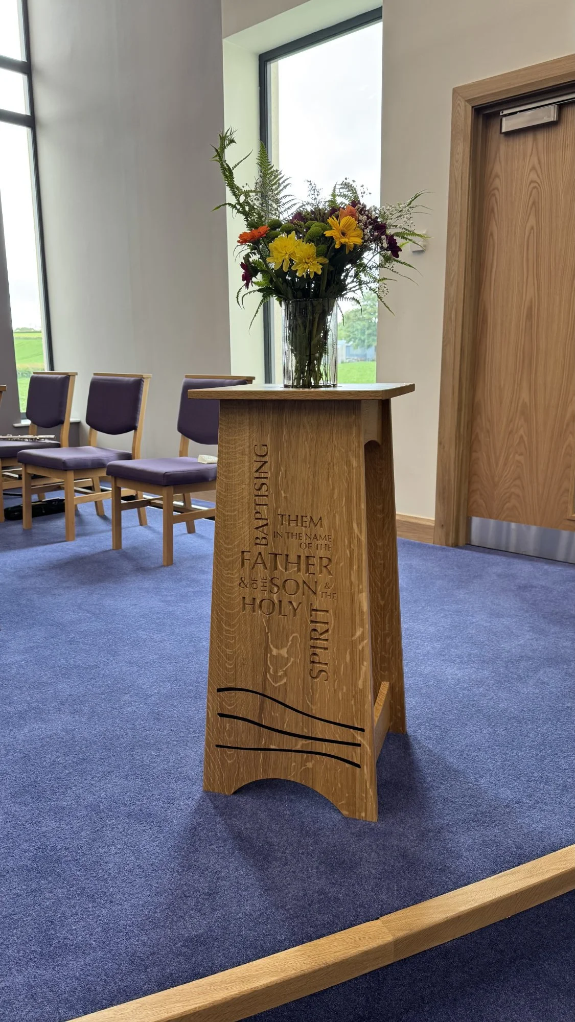 Bespoke Oak Baptismal Font

A handmade oak baptismal font designed for a contemporary church interior. The engraved lettering, dark flowing inlay and natural oak grain give the piece a quiet strength and a clear sense of purpose within the worship sp