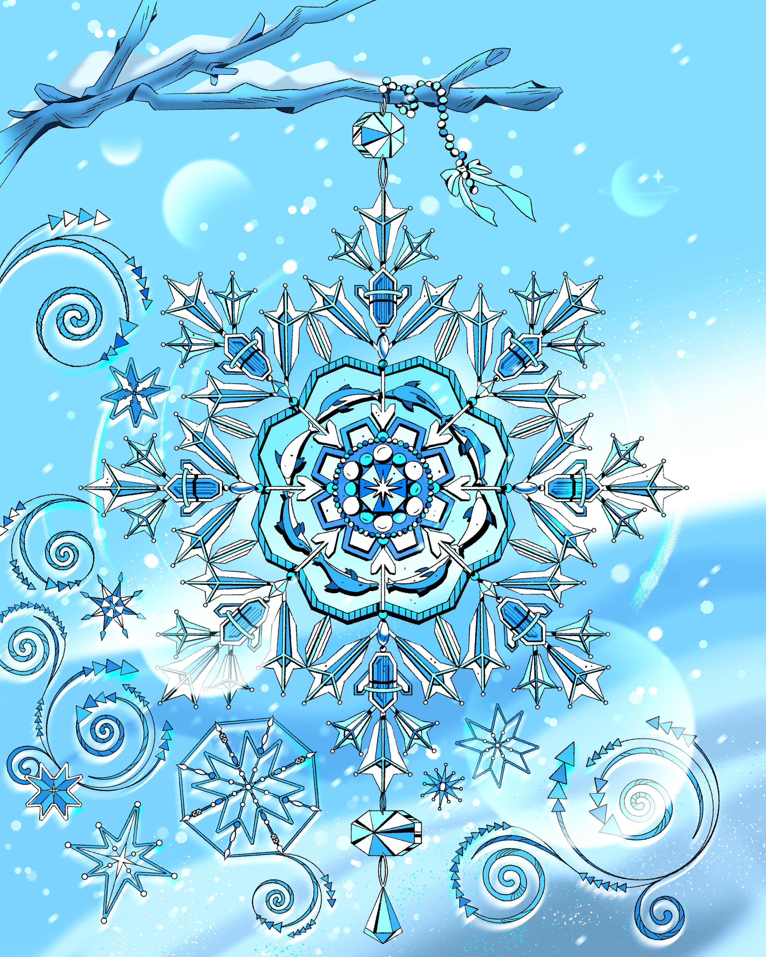 Dancing with Snowflakes Illustration