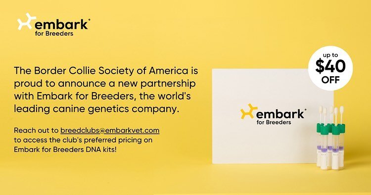 Did you know....
Your Board has signed a new Breed Club Partnership with Embark which allows you year round discounts AND when Embark runs a regular sale BCSA Members get even greater discounts!
Embark is currently running a Sale, so if you were look