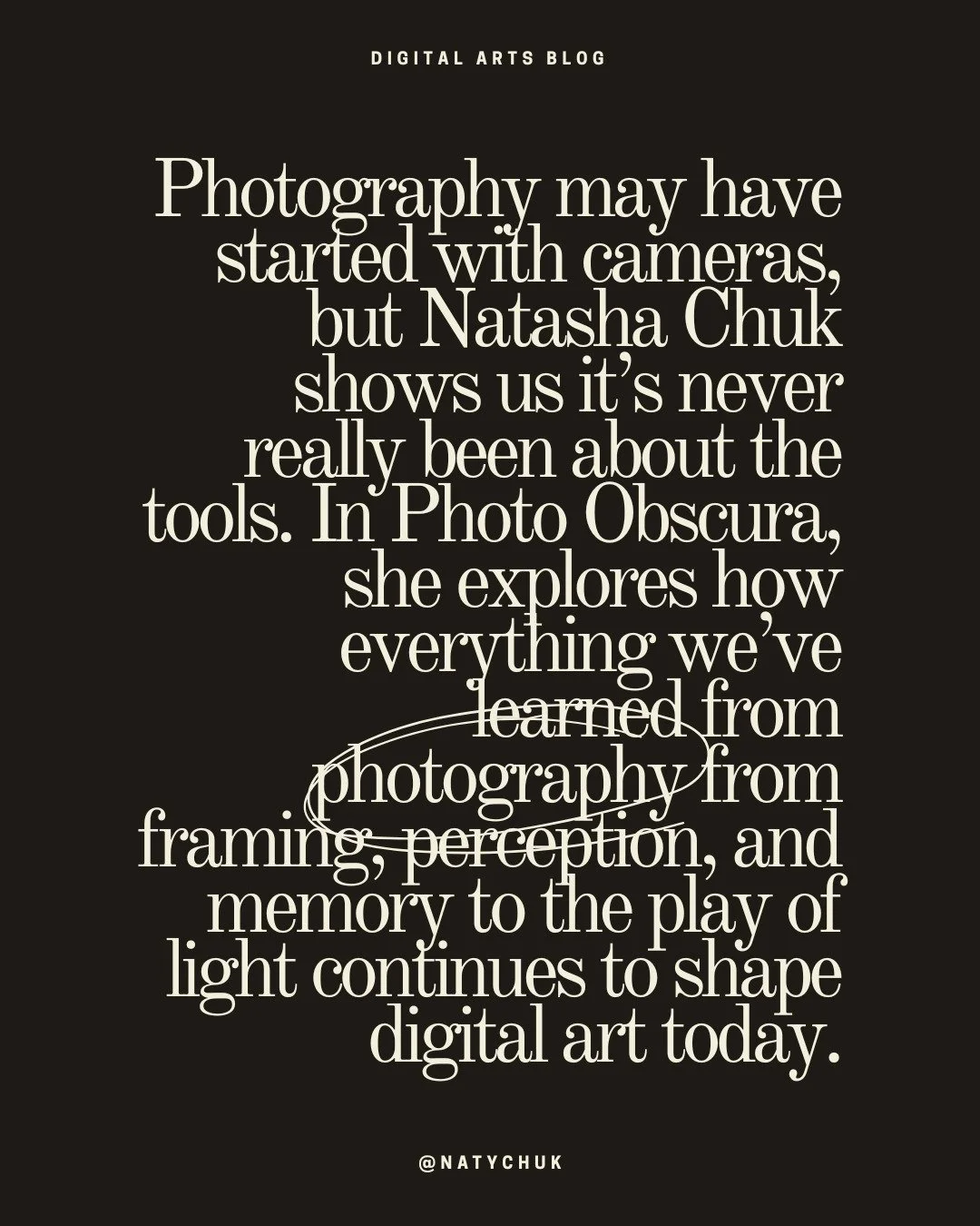 Natasha Chuk&rsquo;s new book Photo Obscura: The Photographic in Post-Photography explores the evolving world of post-photography and digital art. From AI-generated images to virtual landscapes, hybrid practices, and digital memory, Chuk shows how ev