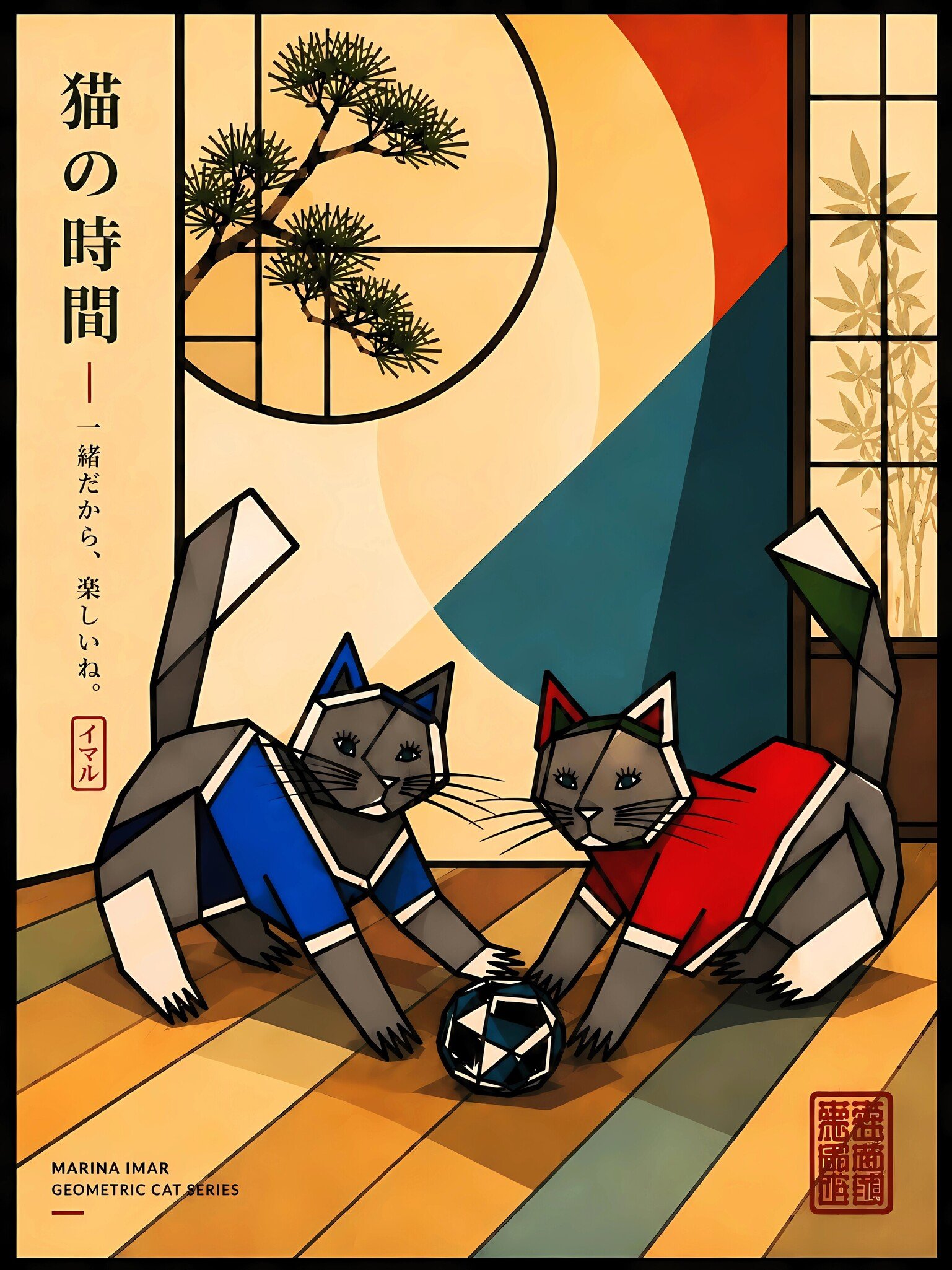Her Own Fairytale of Japan: Marina Imar’s Geometric Cat Art Series