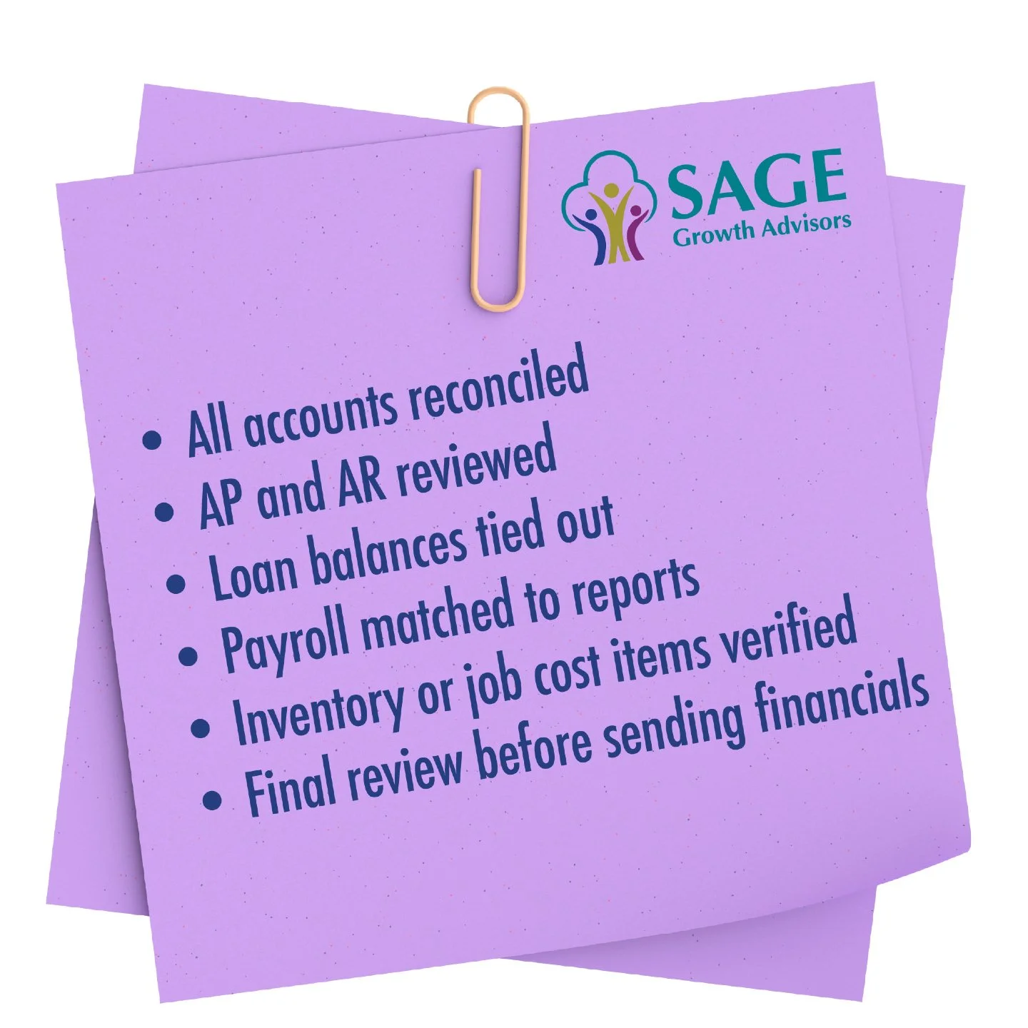 Great firms ensure data is complete before any report goes out.
 
That means:
&bull; All bank feeds updated
&bull; All statements collected
&bull; Duplicates removed
&bull; Uncategorized expenses cleared
&bull; Revenue matched and verified
 
Clean da