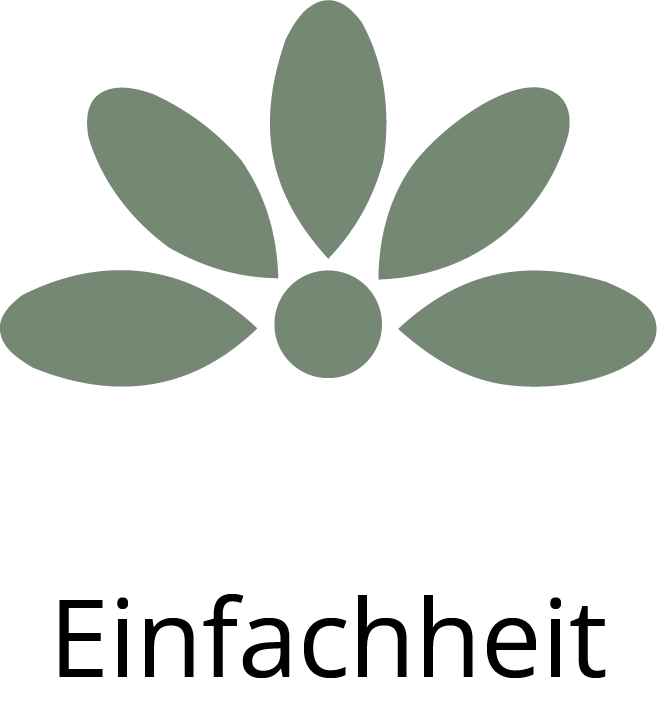 Icon einer Blume mit dem Schriftzug "Einfachheit"