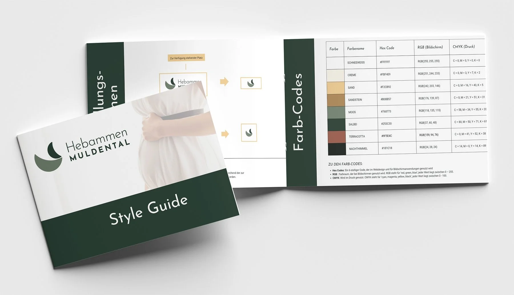 Mockup einer Styleguide Broschüre für die Hebammen Muldental