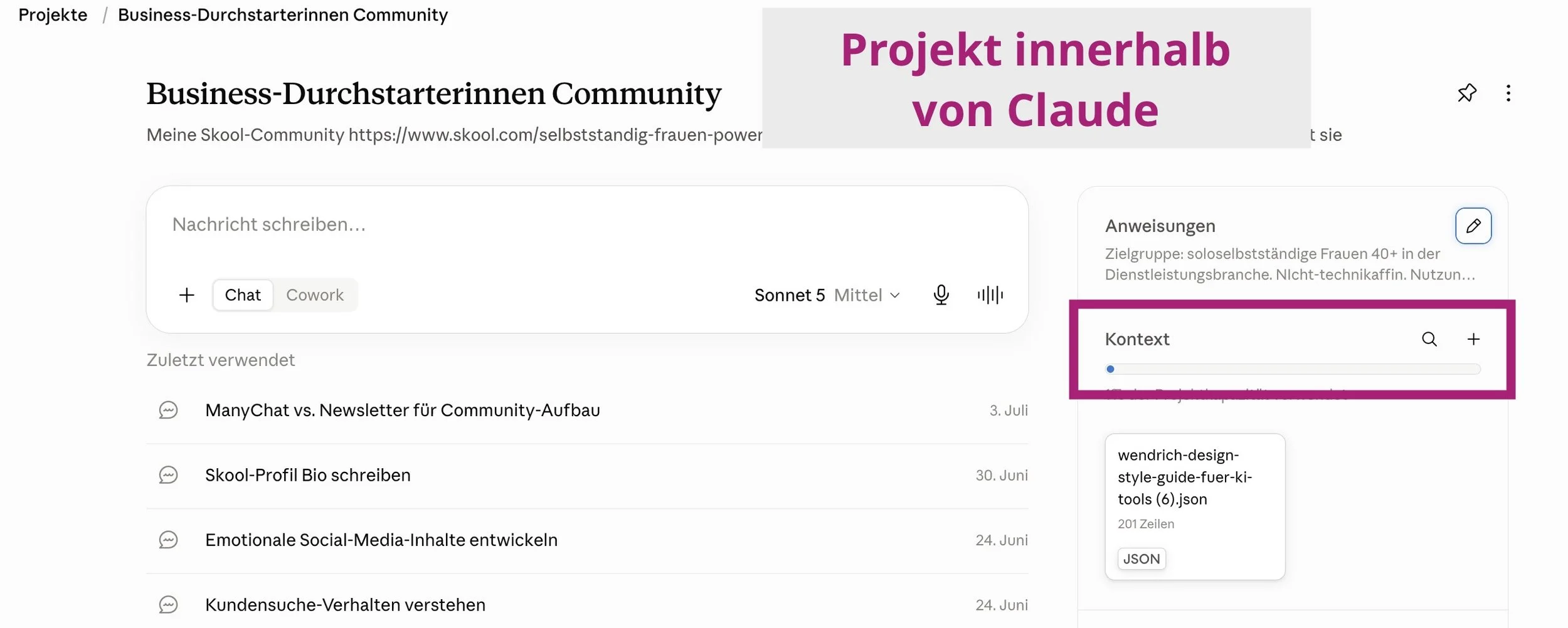 Screenshot Claude Kontextfeld innerhalb eines Projekts.jpg