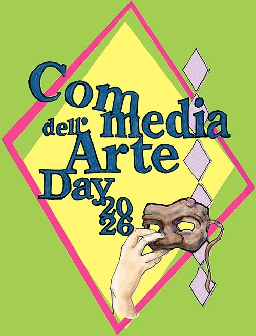 commedia dell'arte day 2026 image of a hand with a mask