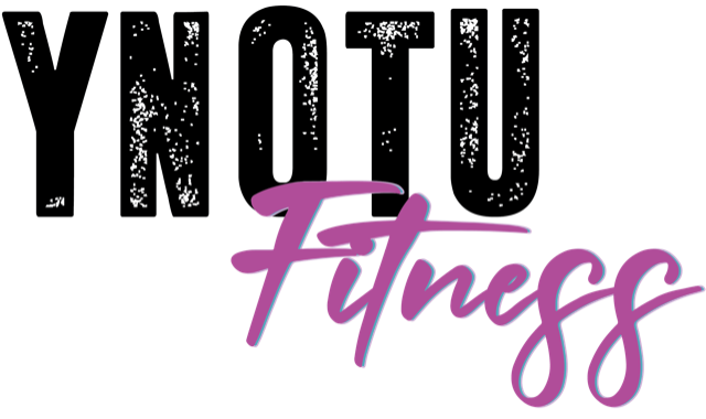 Text reading 'YNOTU Fitness' with 'YNOTU' in distressed black and white and 'Fitness' in purple script.