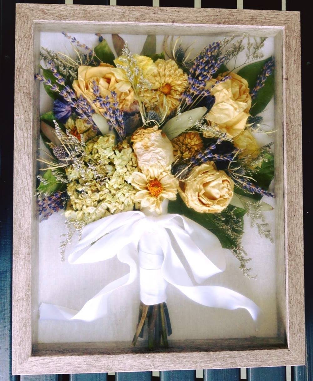 3D shadowbox preserved wedding bouquet