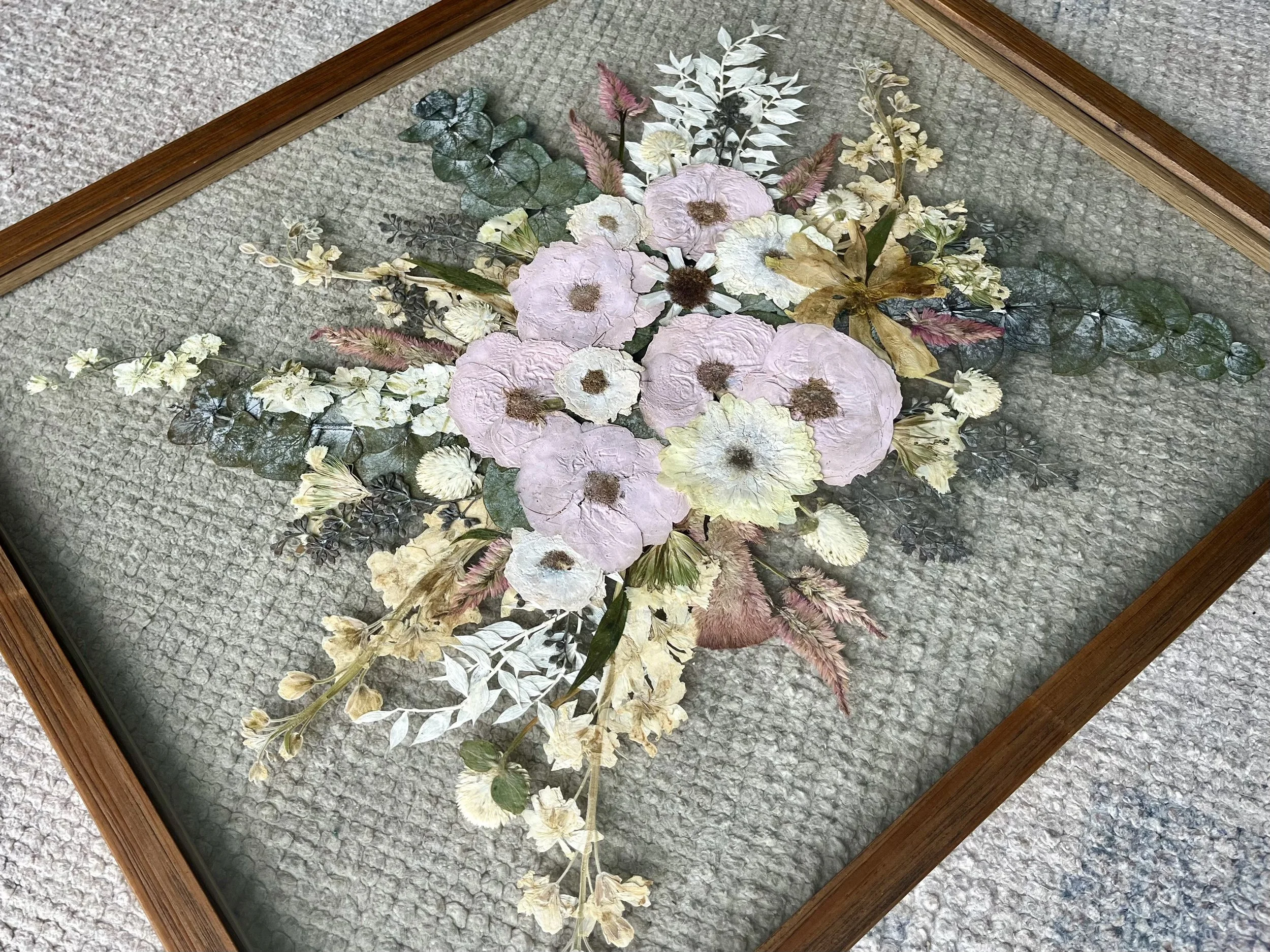 framed and preserved wedding bouquet