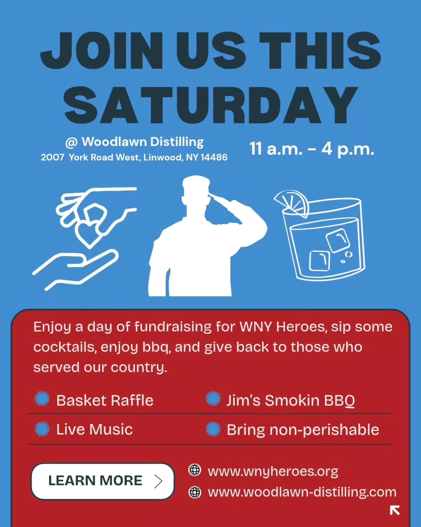 It's almost here!!! This Saturday we are stoked to welcome @wnyheroes to the tasting room and celebrate all that they do for our Veterans! Come see us from 11-4 for a basket raffles, bbq, and live music by awesome local musicians! Ellie B's Flower Fa