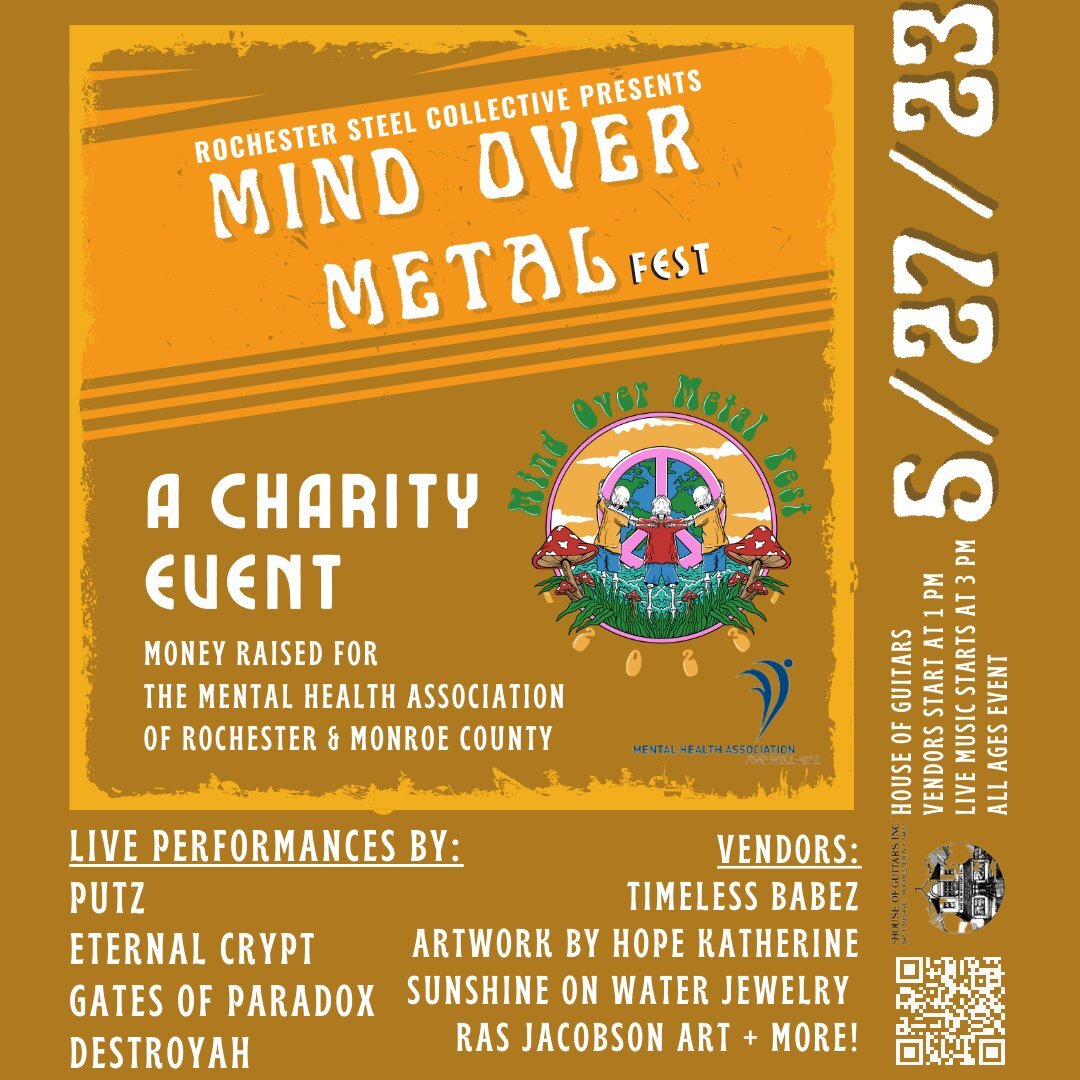 We are ONE WEEK AWAY from the first ever Mind Over Metal Festival at The House of Guitars!

We're so excited to be hosting bands Acrylazea, Gates Of Paradox, Putz, @Eternal Crypt and Destroyah alongside local artists and vendors Timeless Babez, Rasja