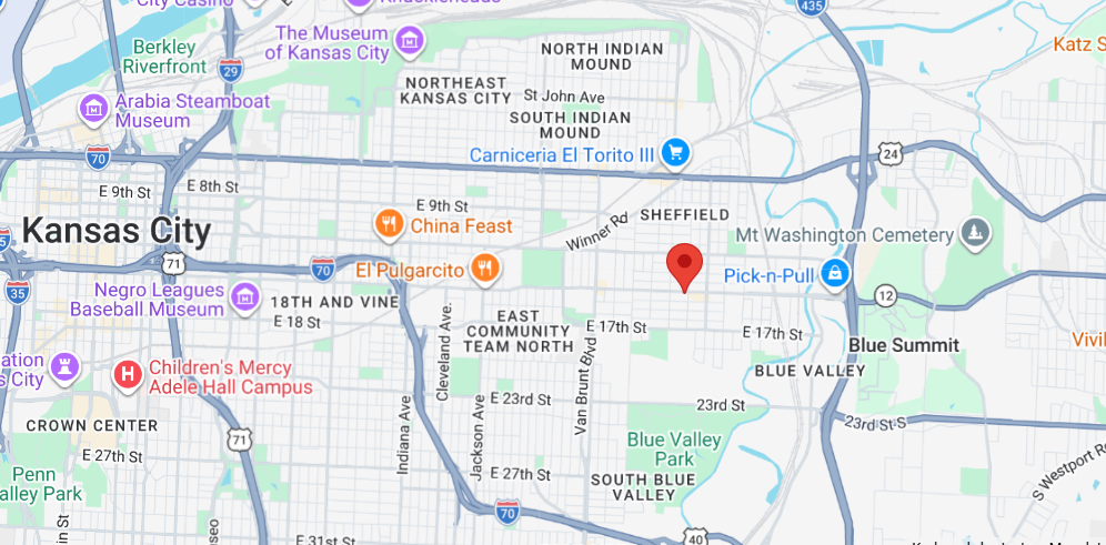 Location map for Eastside Coin Laundry, a self-service laundromat in Kansas City, MO.
