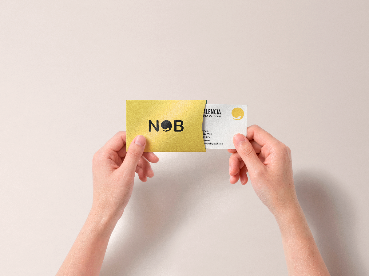 NOB business card mockup showing brand identity applied for an HR advisory firm. Designed by Manu Valencia.