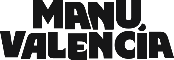 Manu Valencia wordmark logo, comedy self-branding design for stand-up comedian based in New York.