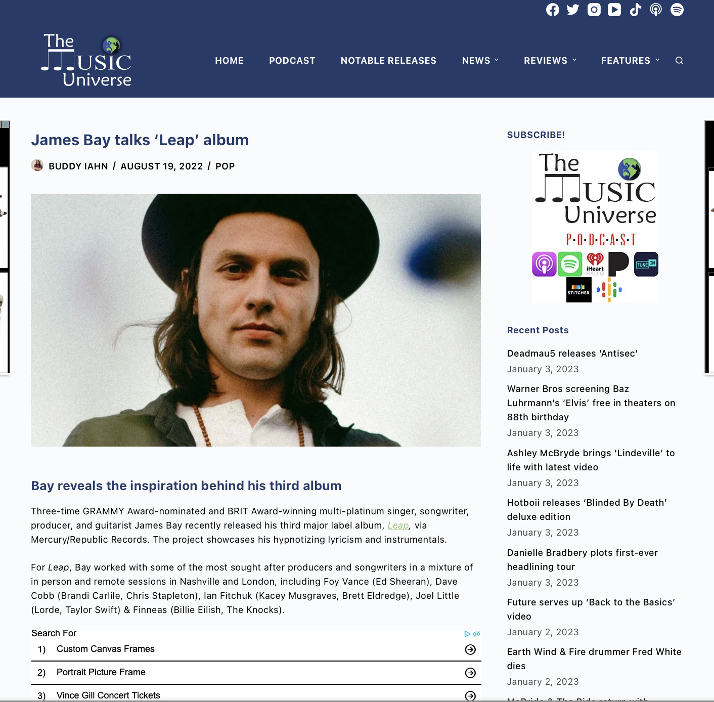 "James Bay" - The Music Universe