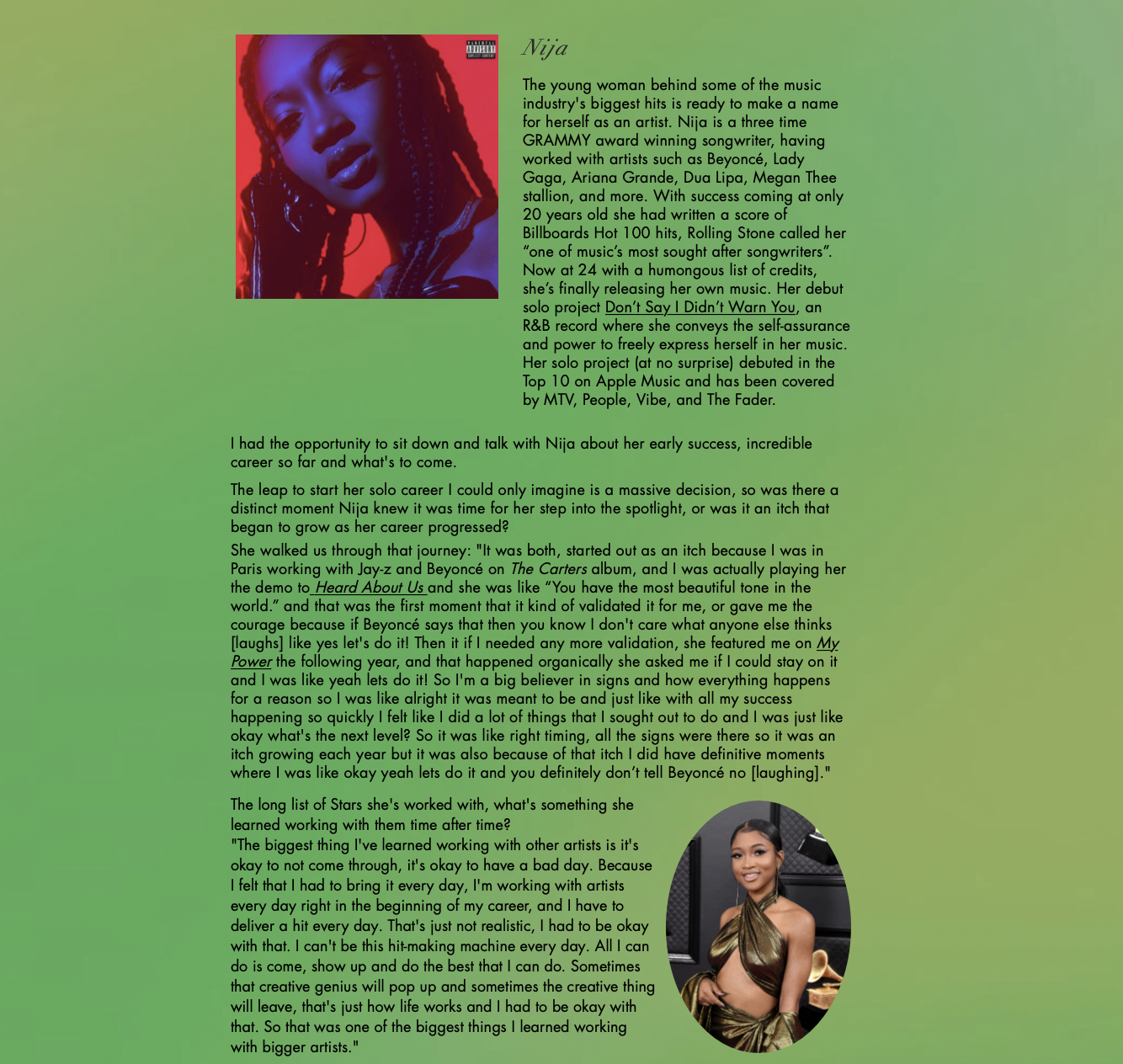 "Nija" - Never Mind Magazine