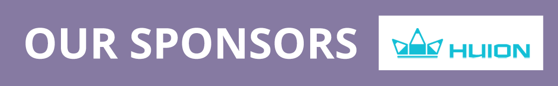 Our Sponsors Button, featuring Huion logo.
