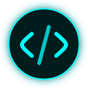 Icon of a computer code symbol with a circle border and coding brackets in the center