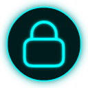 A glowing neon padlock icon on a dark background.