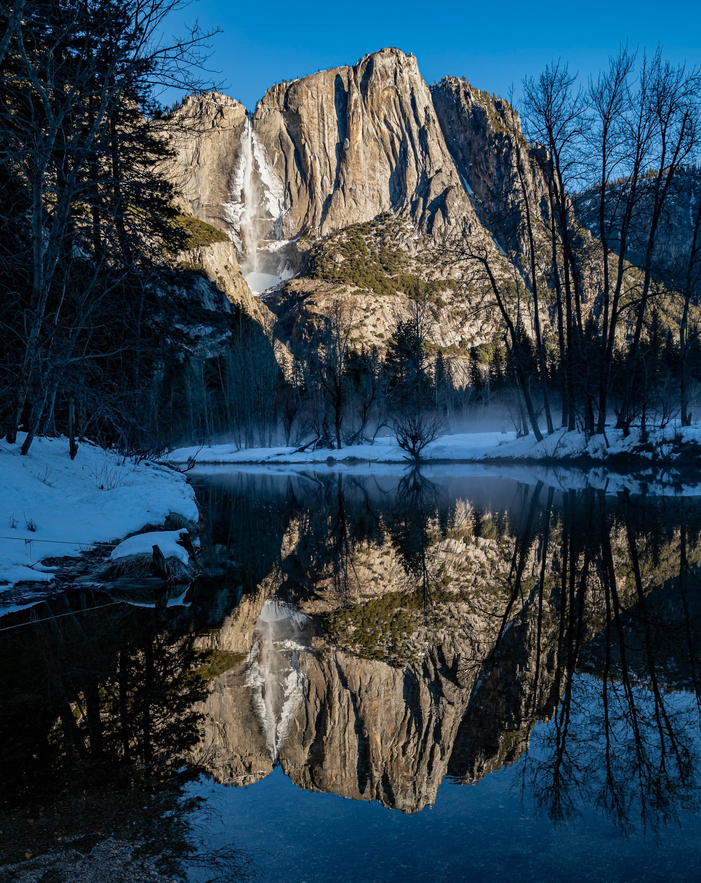Blue Hour Breakthrough, Swinging Bridge, Yosemite National Park, California