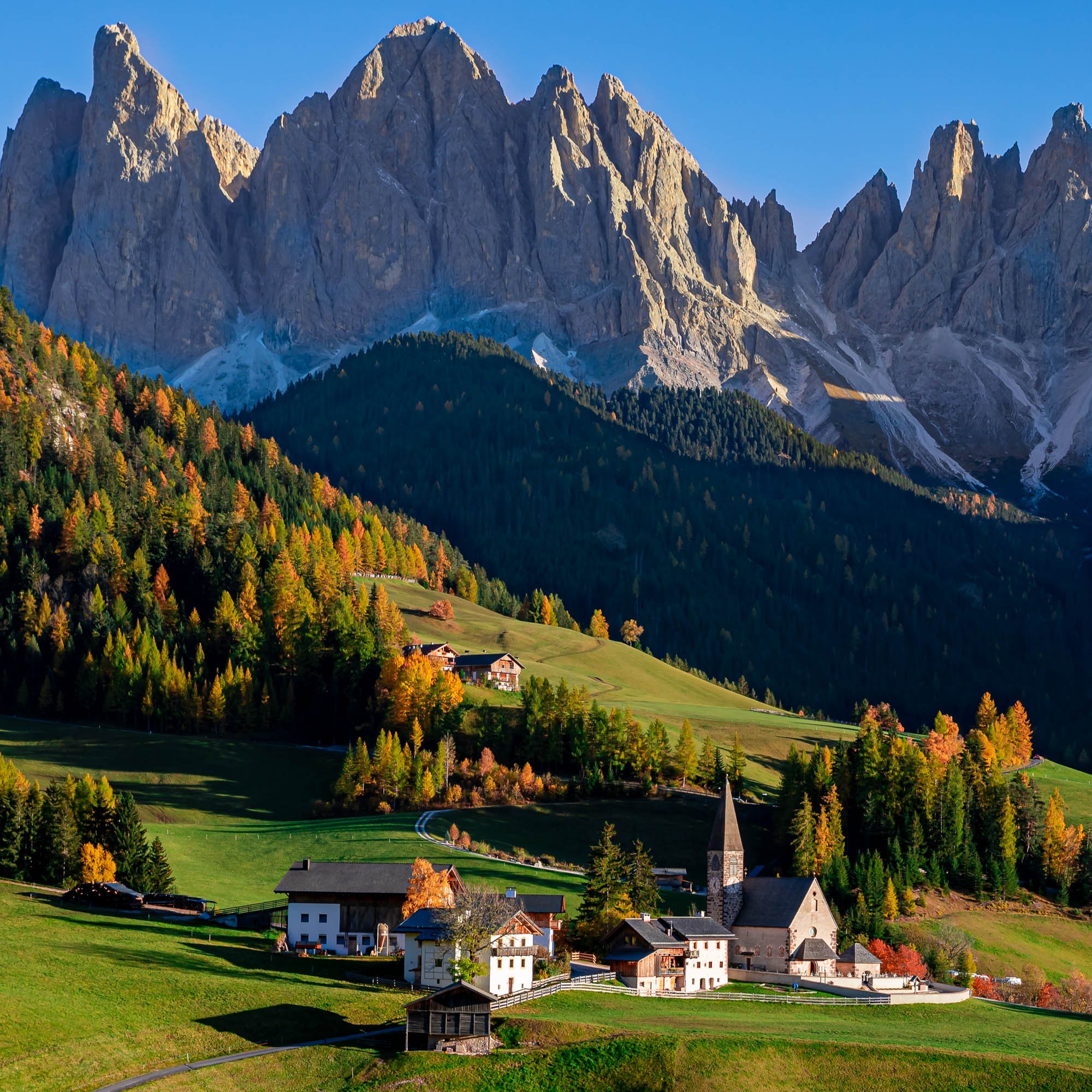 Santa Maddalena... a small church and village of 370 people, in the Italian Dolomites. I wish you could hear the cowbells tinkling on the hill, as the cows made their way home for the night. Truly magical, and hard to leave.