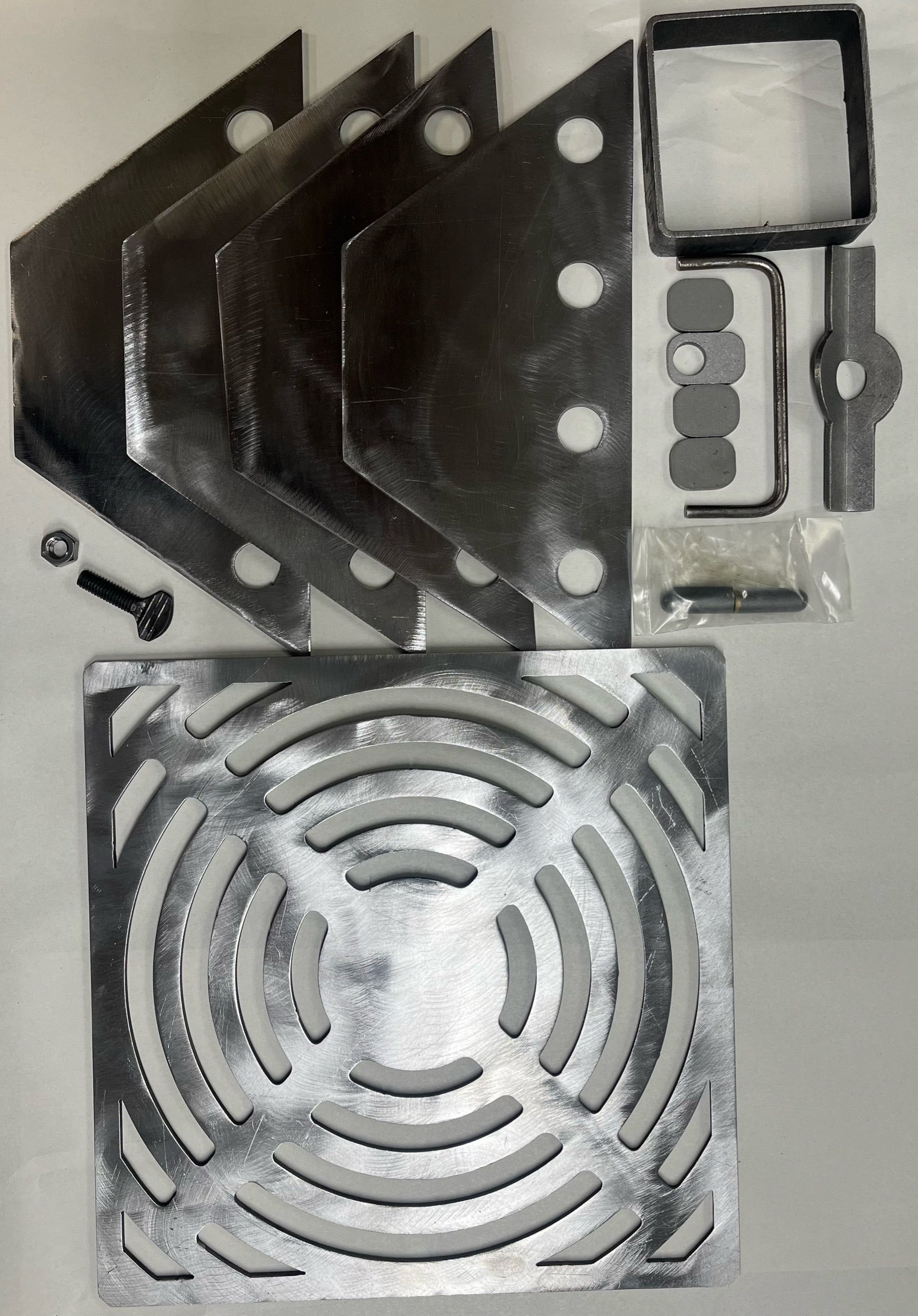 Parts for the 12 inch DIY grill top attachment for the 4 inch rocket stove, from above