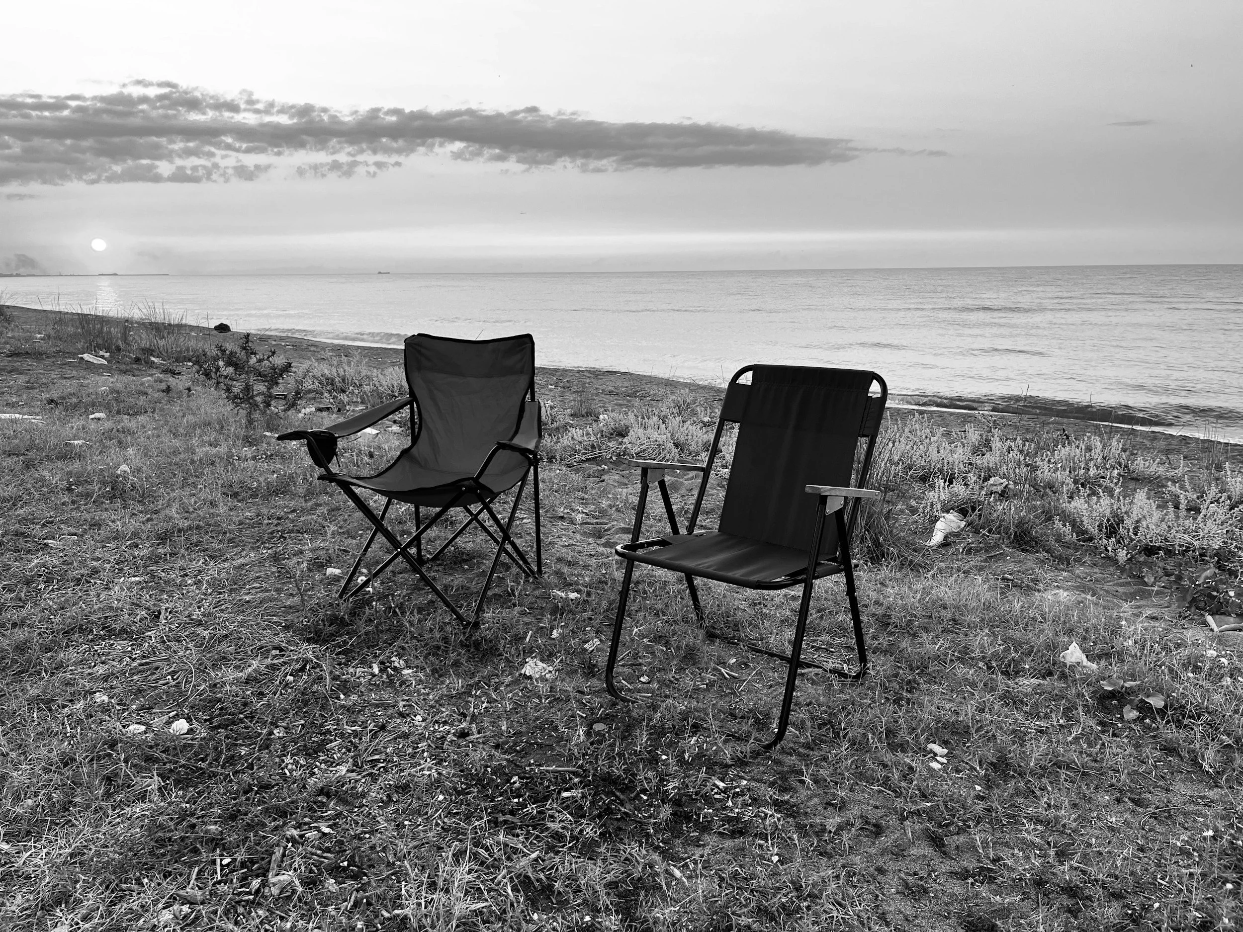 Camping chairs set up outside
