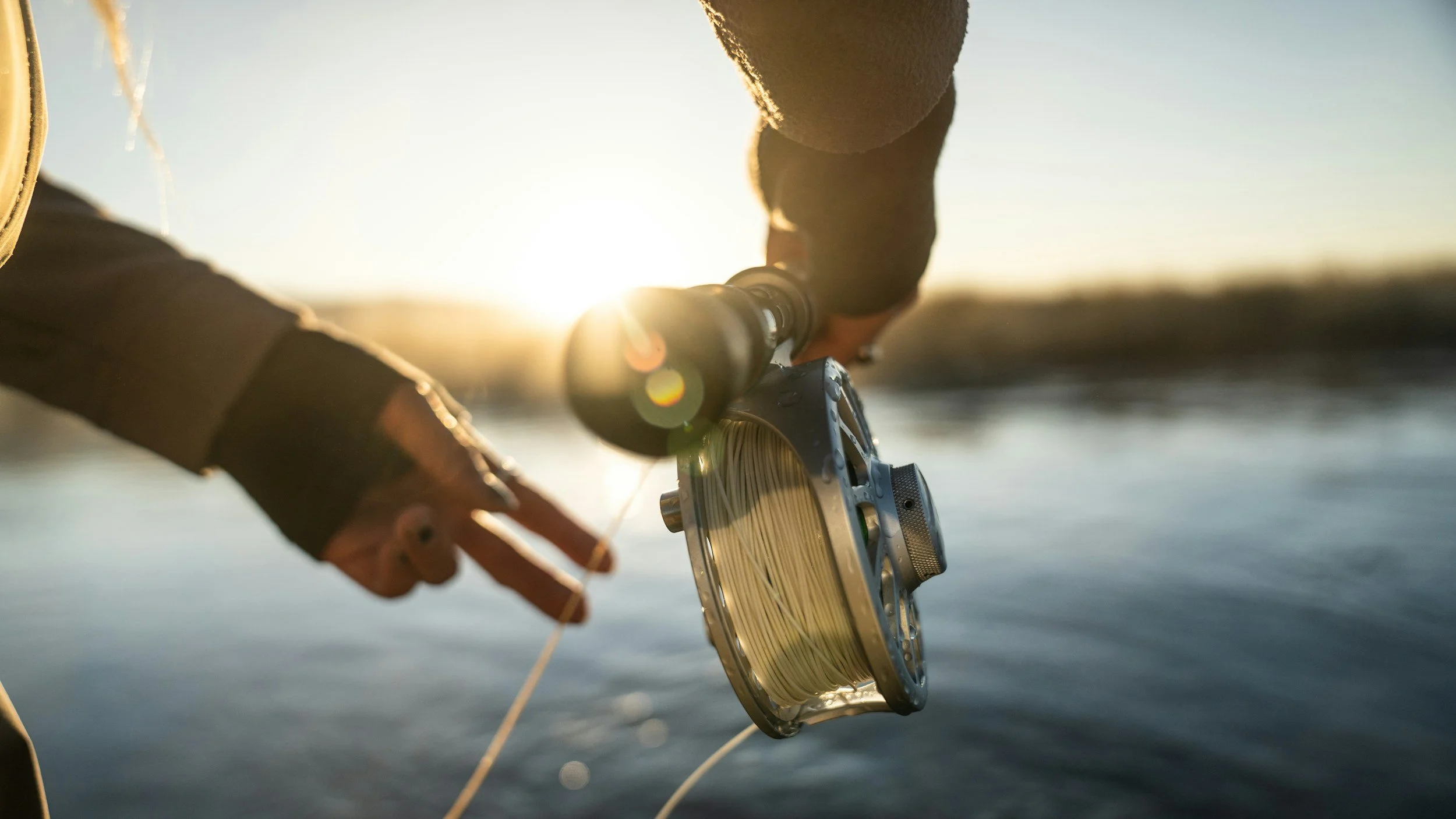 A person holding a fishing pole, viewed from behind