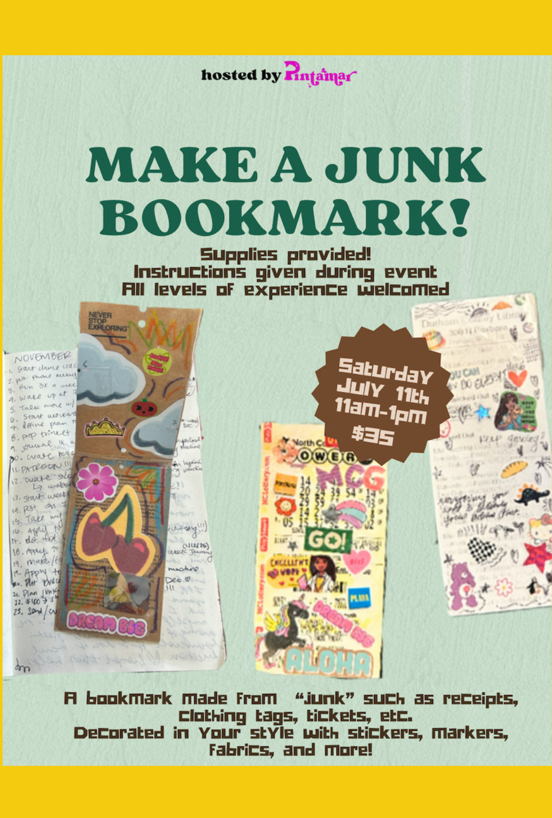 Canceled: Sips &amp; Scribbles: Make a Junk Bookmark!