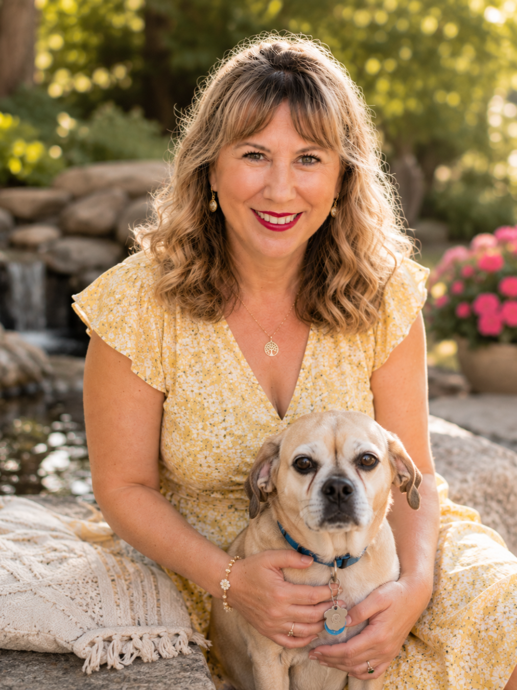 Kristen Mackintosh of Mackintosh Law, a North Carolina probate and estate administration attorney, sitting outdoors with her dog.
