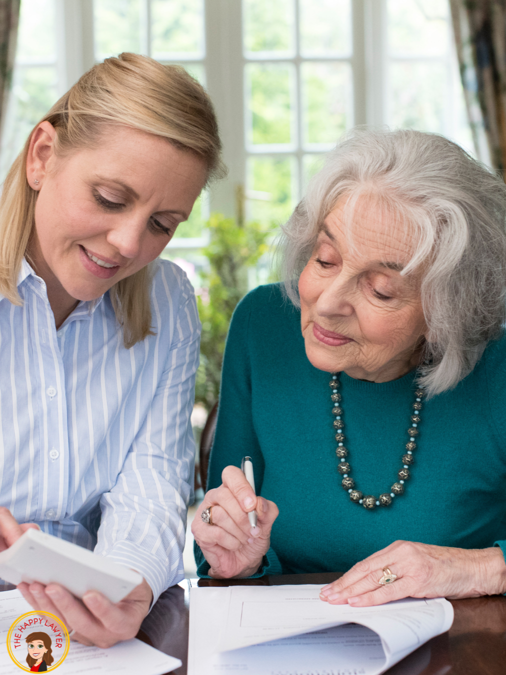 Mother and adult daughter organizing important estate planning documents before a family emergency.