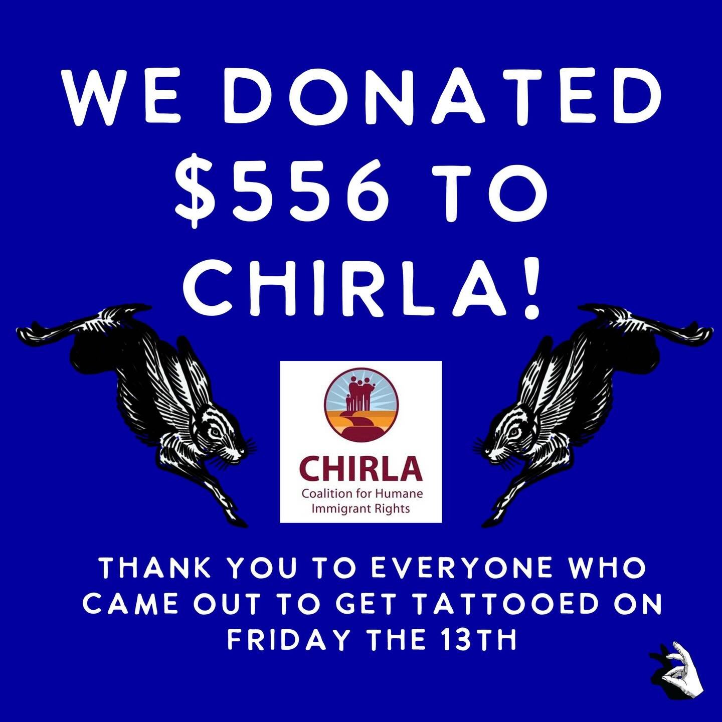 Thank you to everyone that got tattooed on Friday! Collectively the shop raised over $500 for @chirla_org 💙
