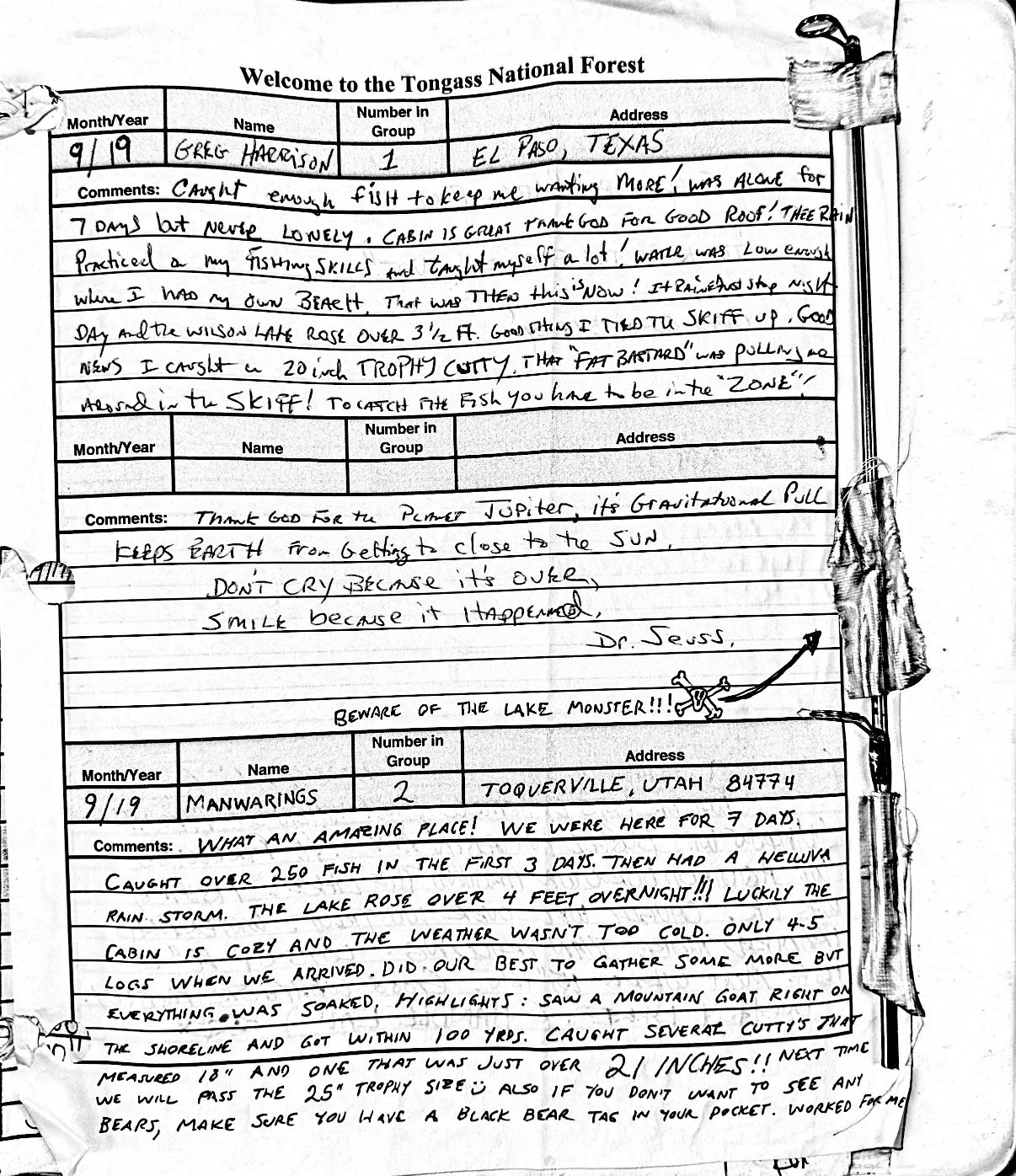 Tales from the Tongass! We are going to periodically sharing entry’s from @u.s.forestservice cabins that we fly to so people can learn just how wonderful the Tongass National Forrest and Ketchikan area can be. This page is from the Wilson Narro