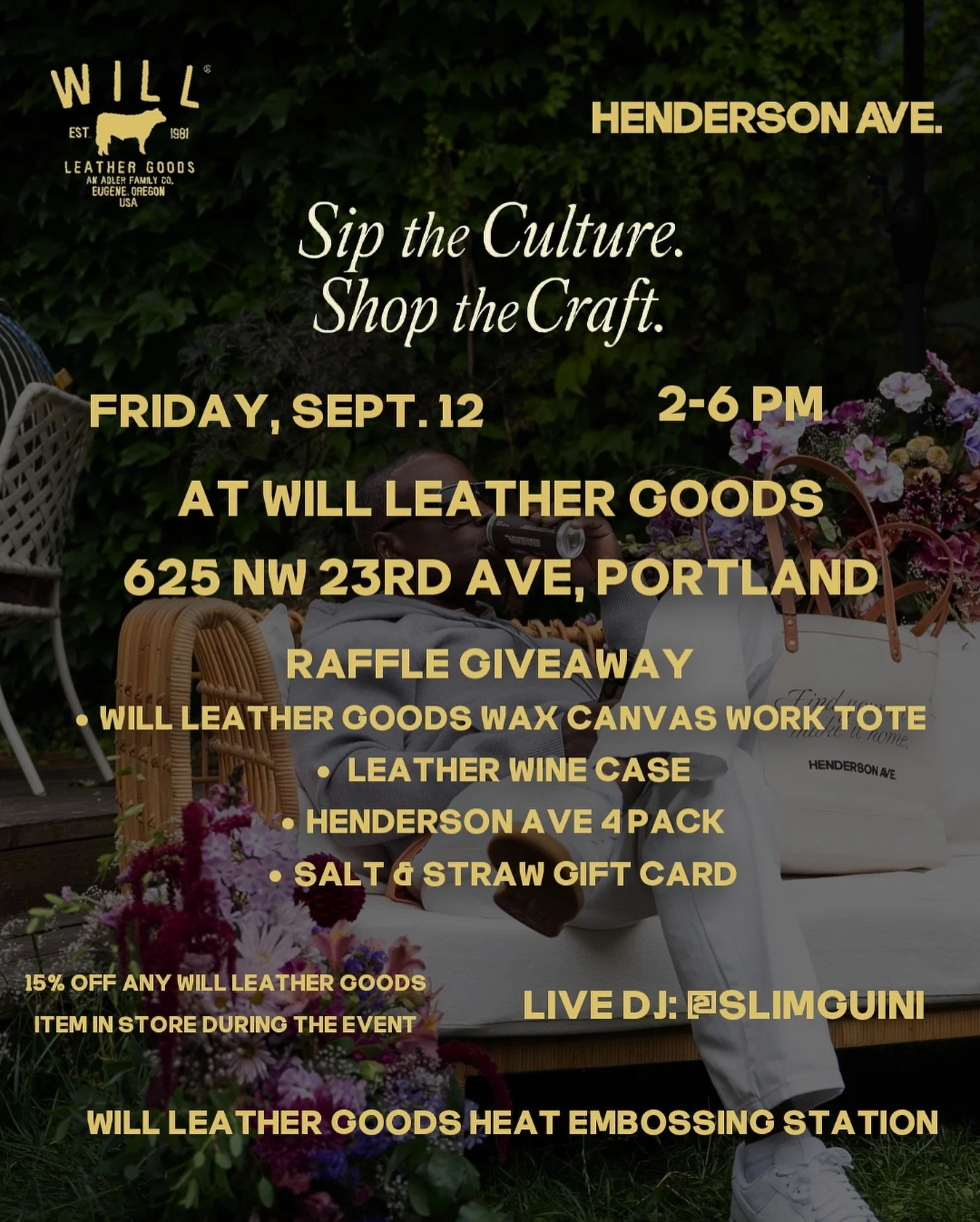 When wine meets craftsmanship, community follows. This Friday, Henderson Ave joins @willleathergoods_portland to honor the things that bring us together &mdash; good juice, good design, and the joy of shared experiences. 

🎶 @slimguini 

🍷 @henders