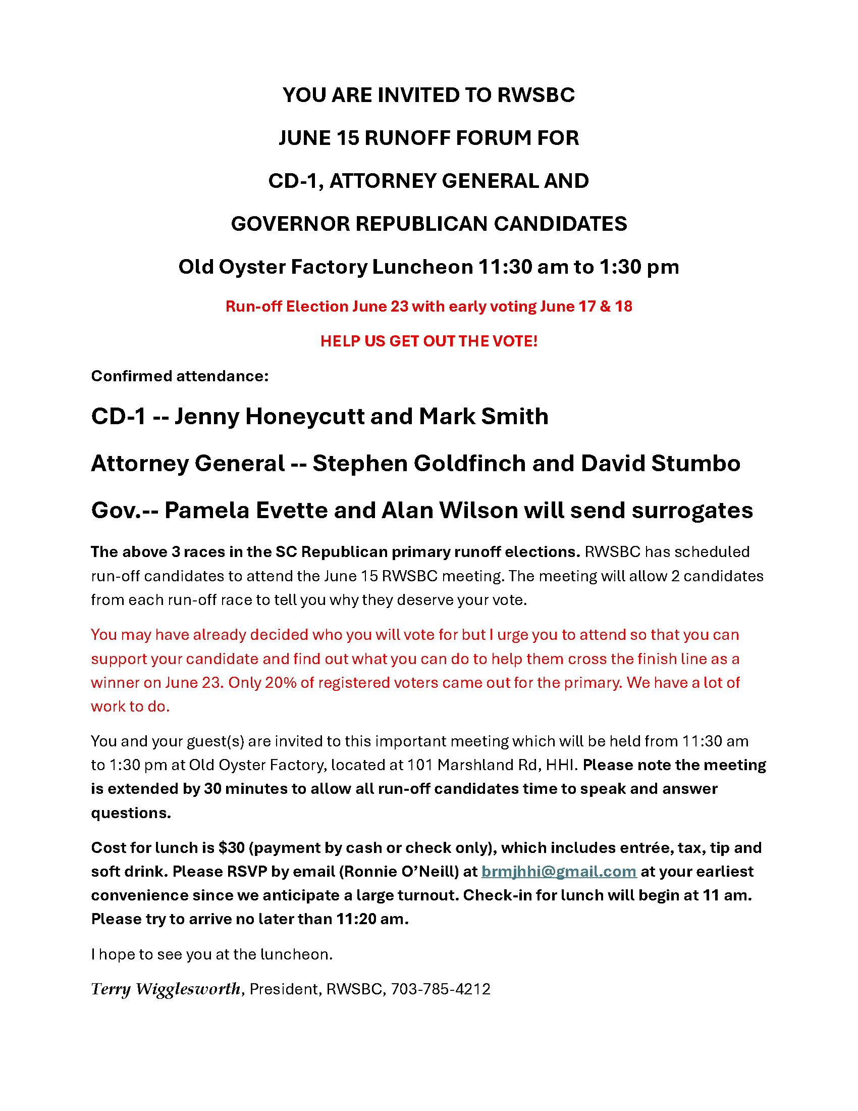 RWSBC Run-off Candidate Forum