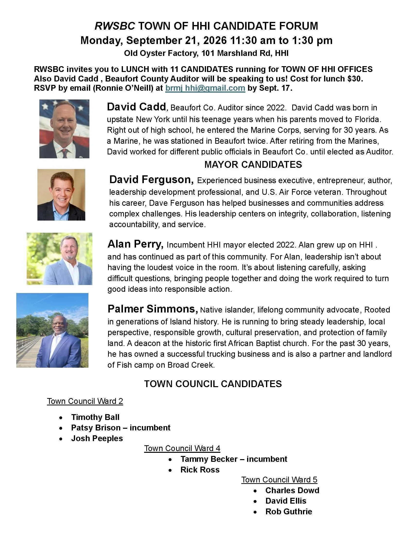 RWSBC Town of Hilton Head Candidate Forum