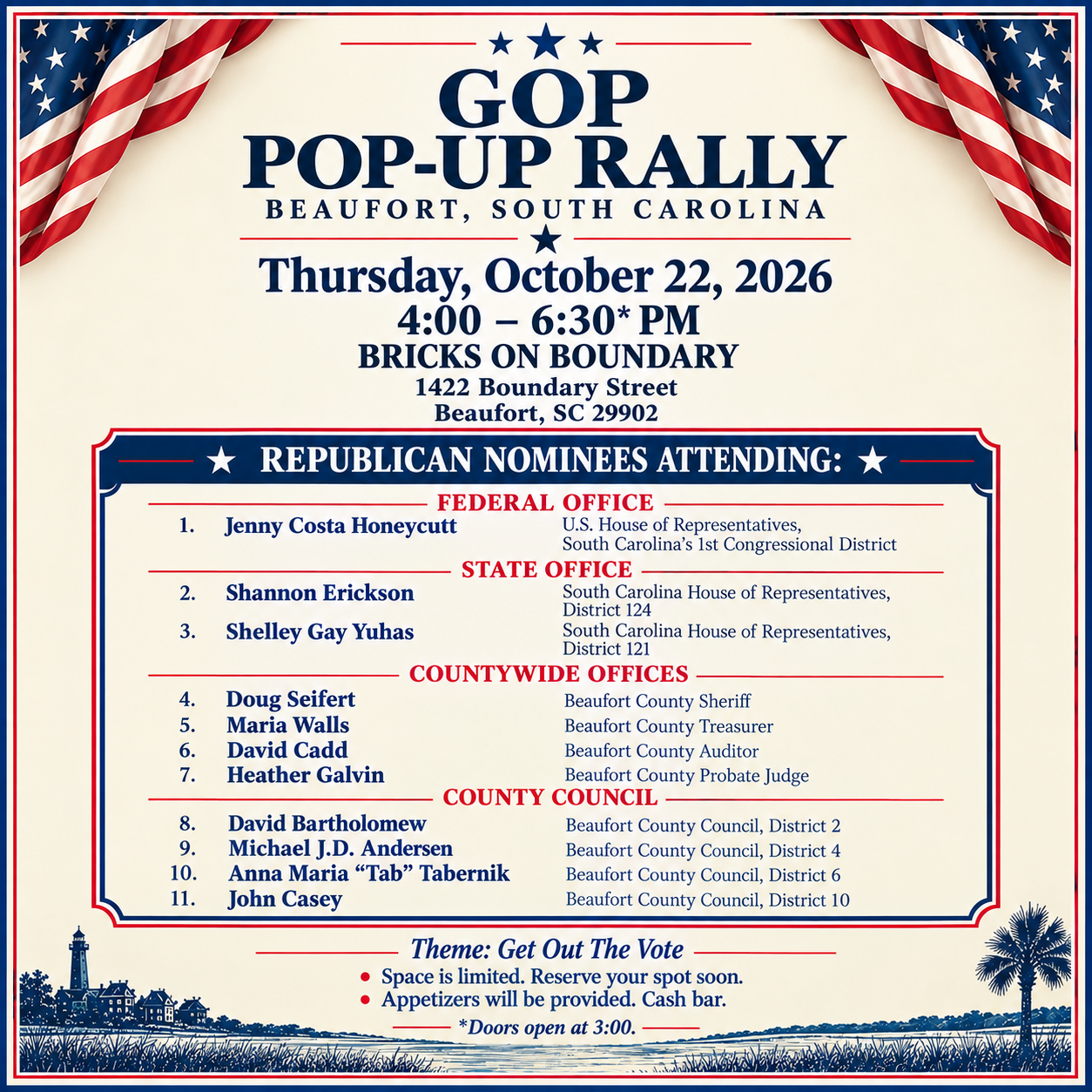 NOB “Pop up Rally” BCRP   “Save the Date” - Thursday, October 22, doors open @ 3 PM 