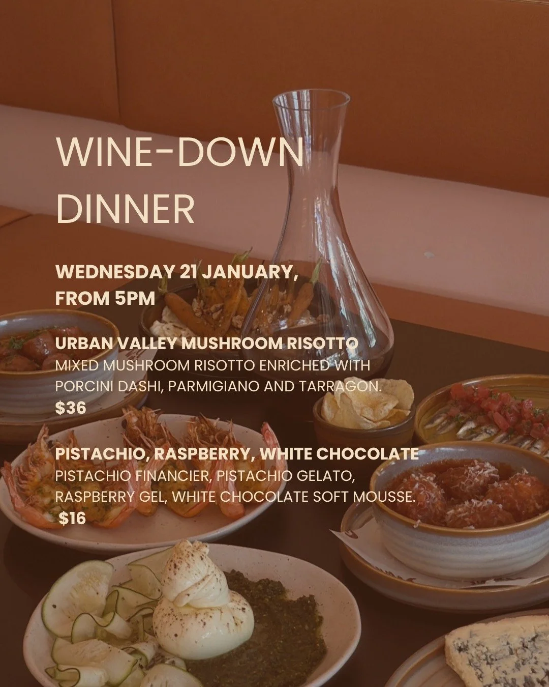 Tomorrow night we are giving mushrooms the spotlight. @urbanvalleymushrooms cooked down into a proper, rich risotto, a glass of something delicious in hand and no dishes waiting for you at home.

Whether you are vego or not even close, this one is wo