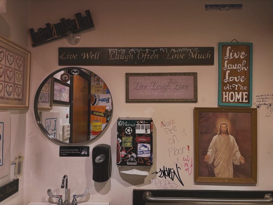Live, Laugh, Love in the dive-bar bathroom @uncleleoscincy? Why not. I&rsquo;ll take a little positivity just about anywhere this year. Here&rsquo;s to flushing away 2025. And into the future we go! Happy New Year, indeed.