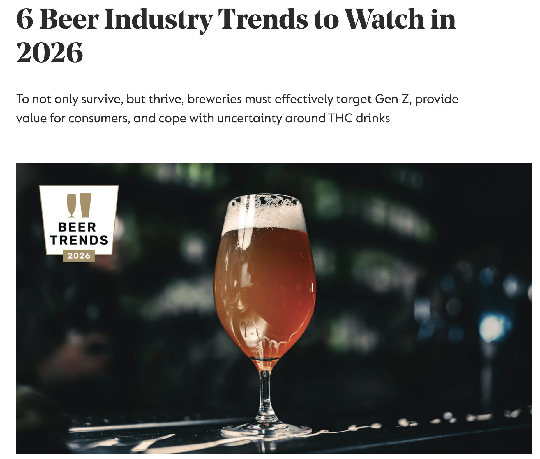 A picture of a beer glass for a story about Six Beer Industry Trends to Watch in 2026