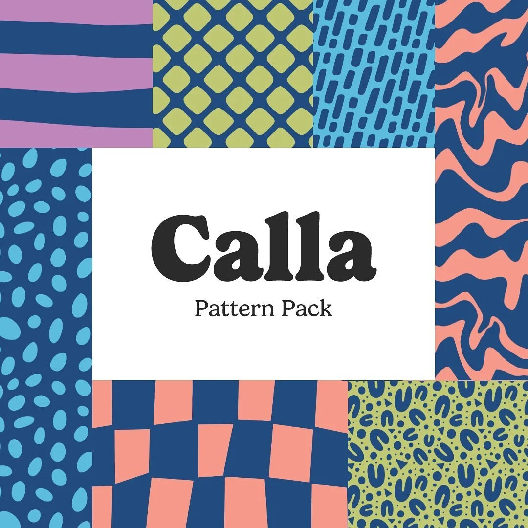 So excited to share my latest creation, Calla. It&rsquo;s a postmodern, retro, and y2k inspired pattern pack for designers! 56 ready made patterns that can be layered and edited to make an endless number of fun and funky combinations. Now available i