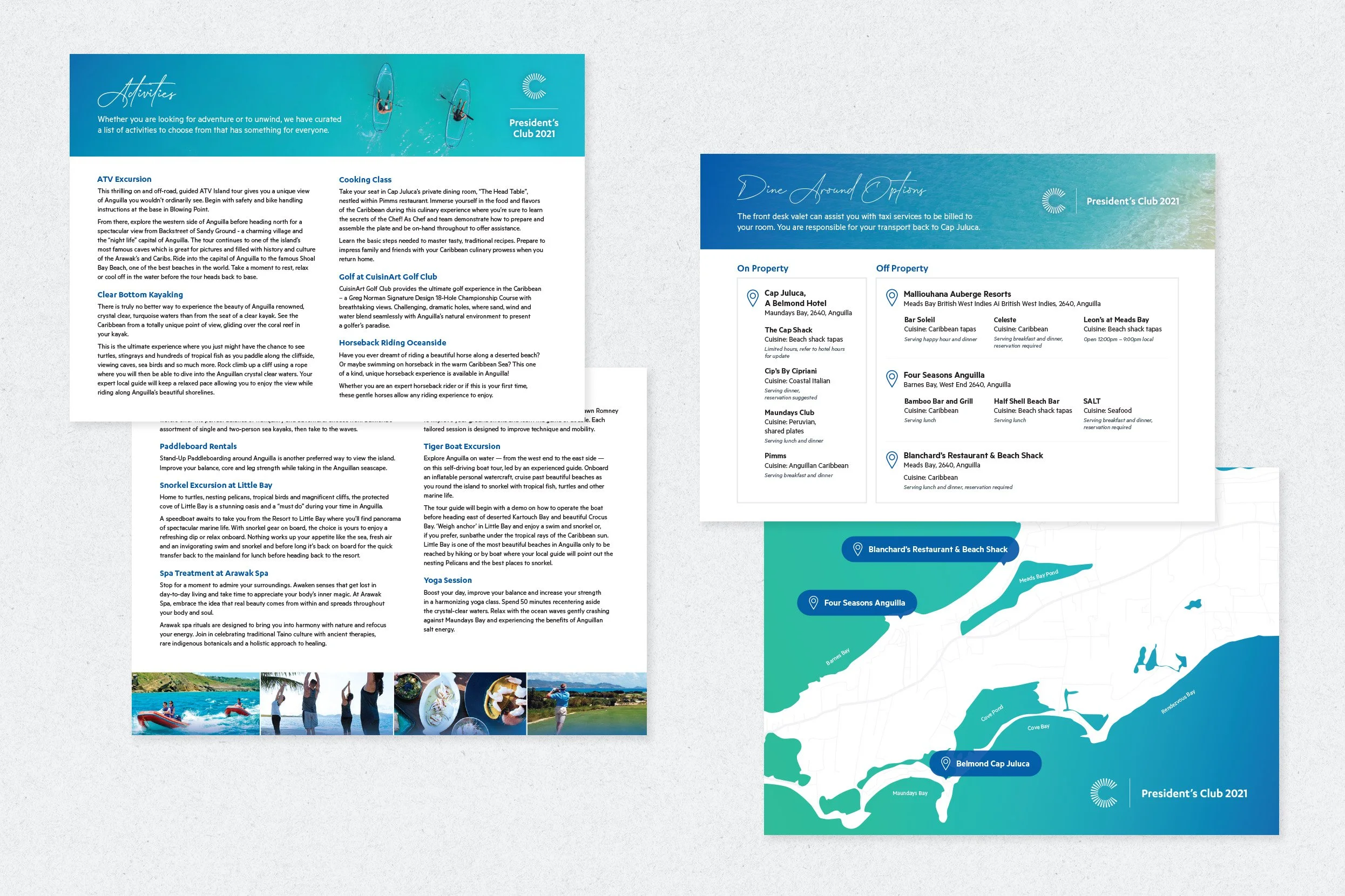 On site print materials for activities and dining