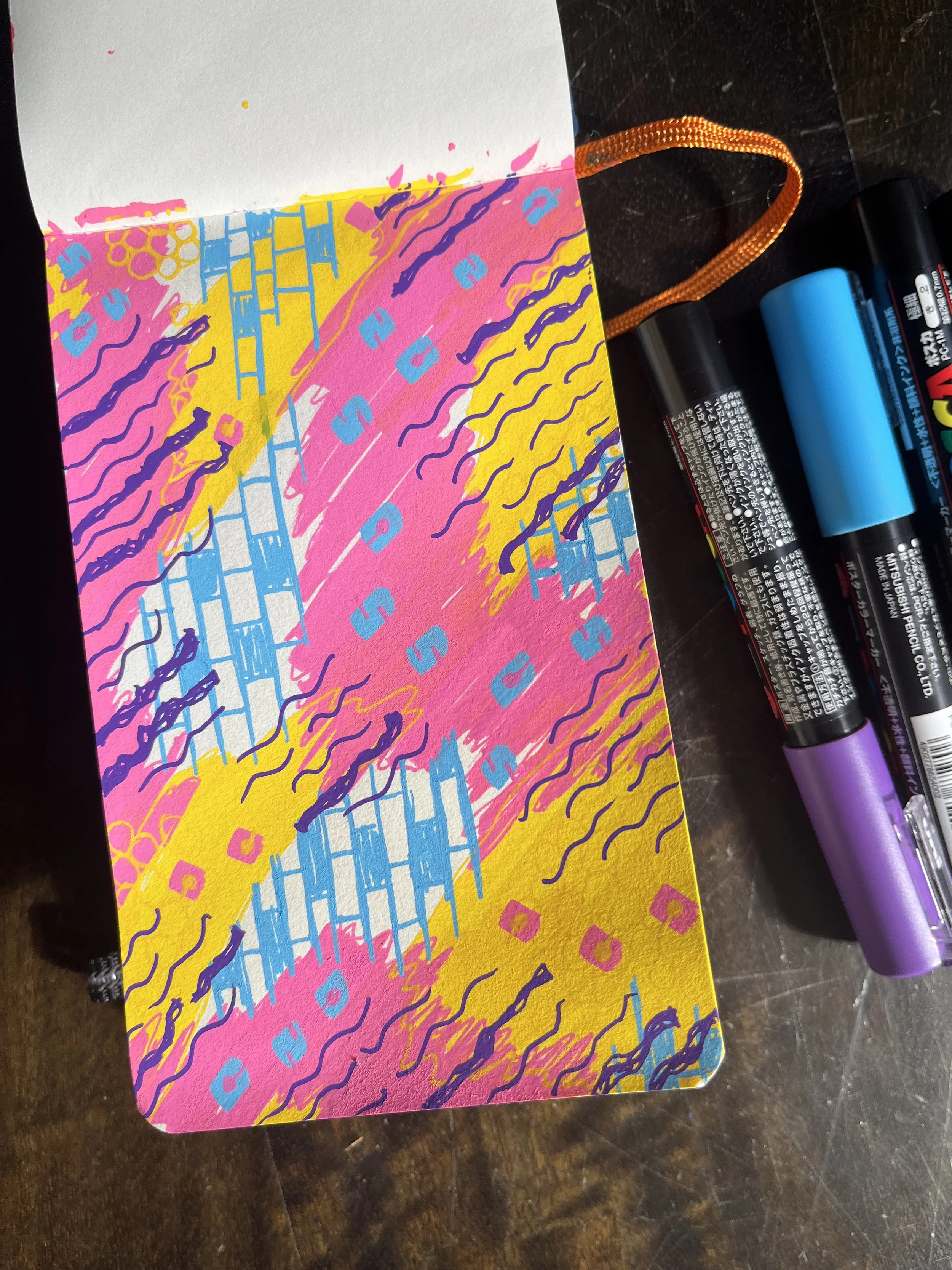 Notebook Sketchbook illustration surface pattern design squiggle pink and yellow